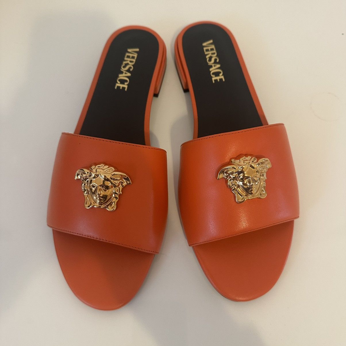 Versace Versace Orange Slides with Gold Medusa Accents Size US 11 / IT 41 - 5 Thumbnail