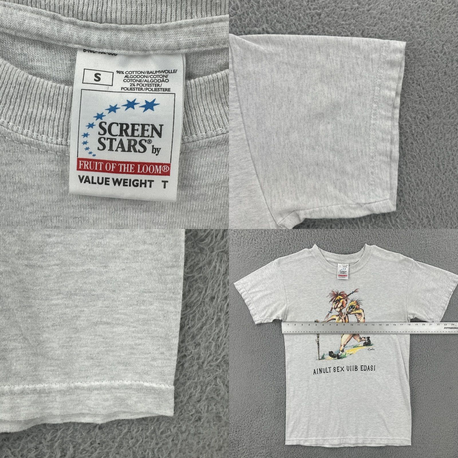 Fruit Of The Loom VINTAGE Screen Stars By Fruit Of The Loom S Gray Shirt 90s Estonian Funny Sex Tee Size US S / EU 44-46 / 1 - 8 Thumbnail