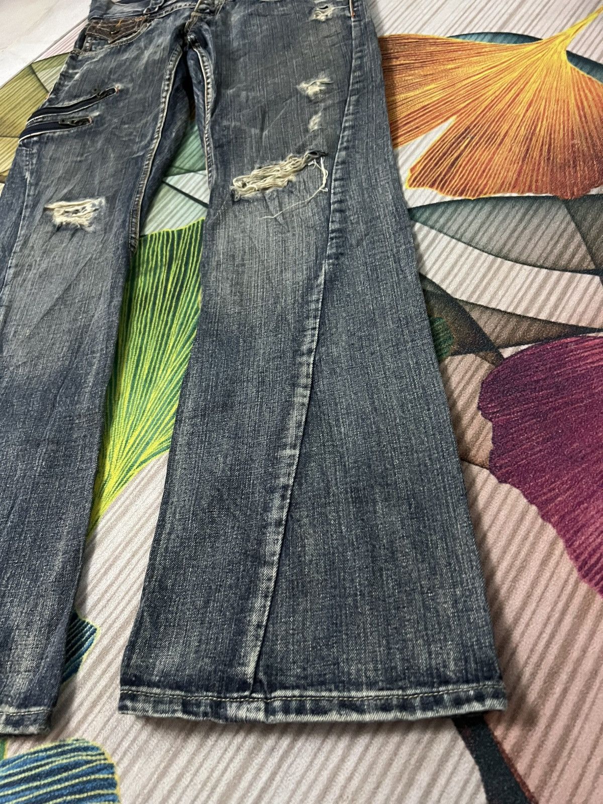 Japanese Brand 💥Flare💥Semantic Design Snake Skin Twist Leg Distress Jean Size US 32 / EU 48 - 8 Thumbnail