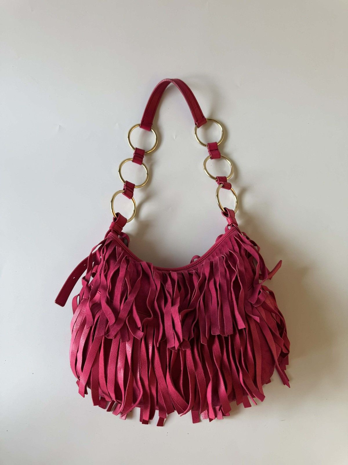 Yves Saint Laurent Bohome Pink Fringed Suede Hobo Bag