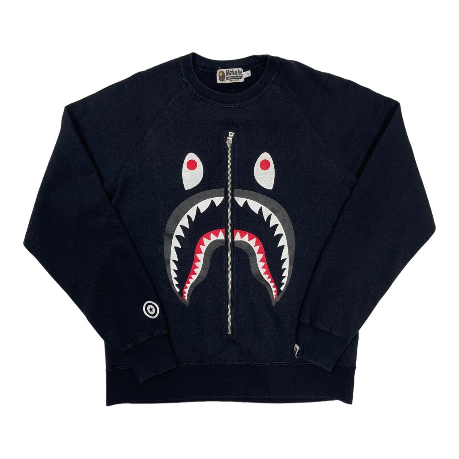 image of Bape Shark Zipper Crewneck Sweatshirt Black Pre-Owned, Men's (Size XL)