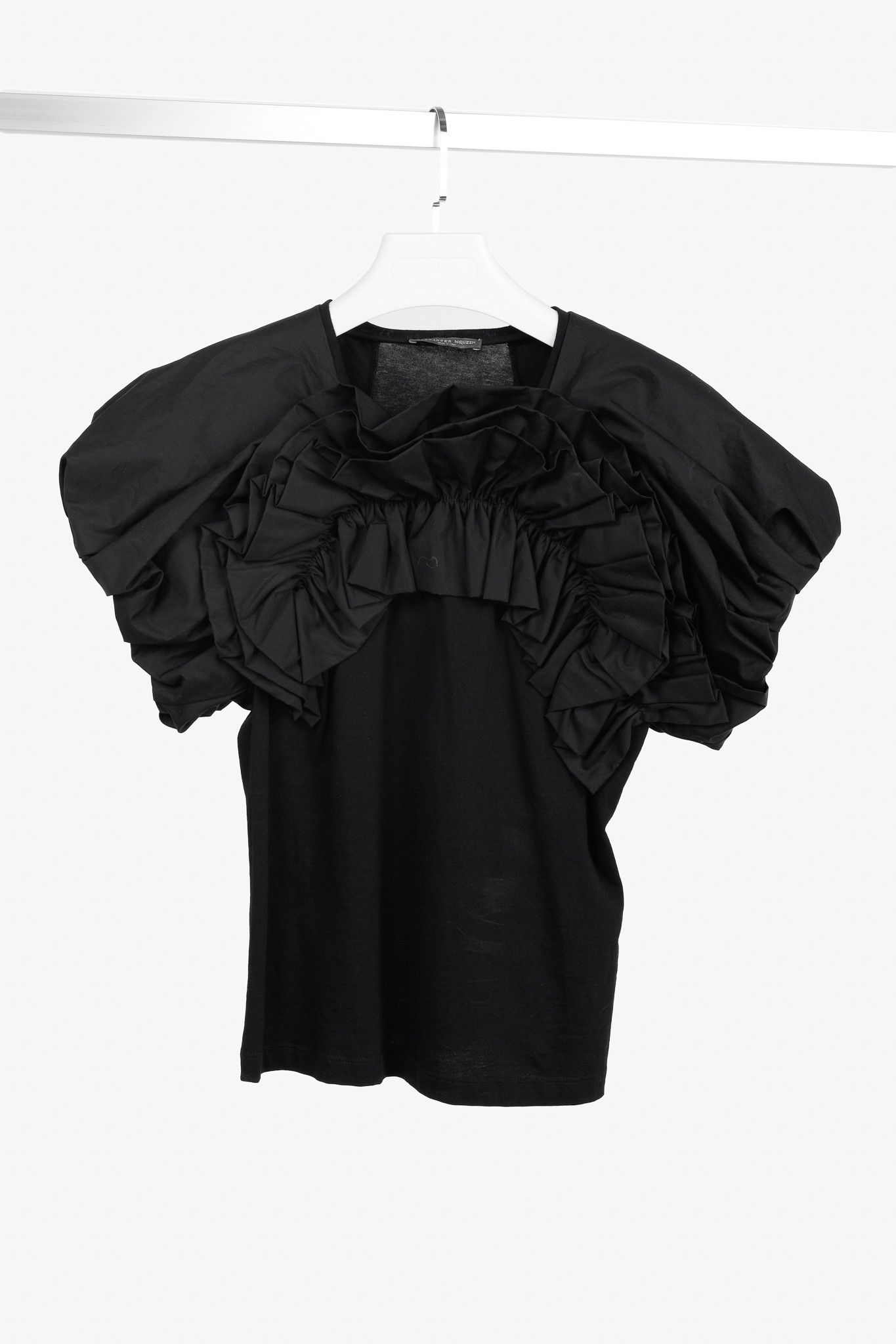Alexander McQueen Black Cotton Poplin & Jersey Ruffle Tee