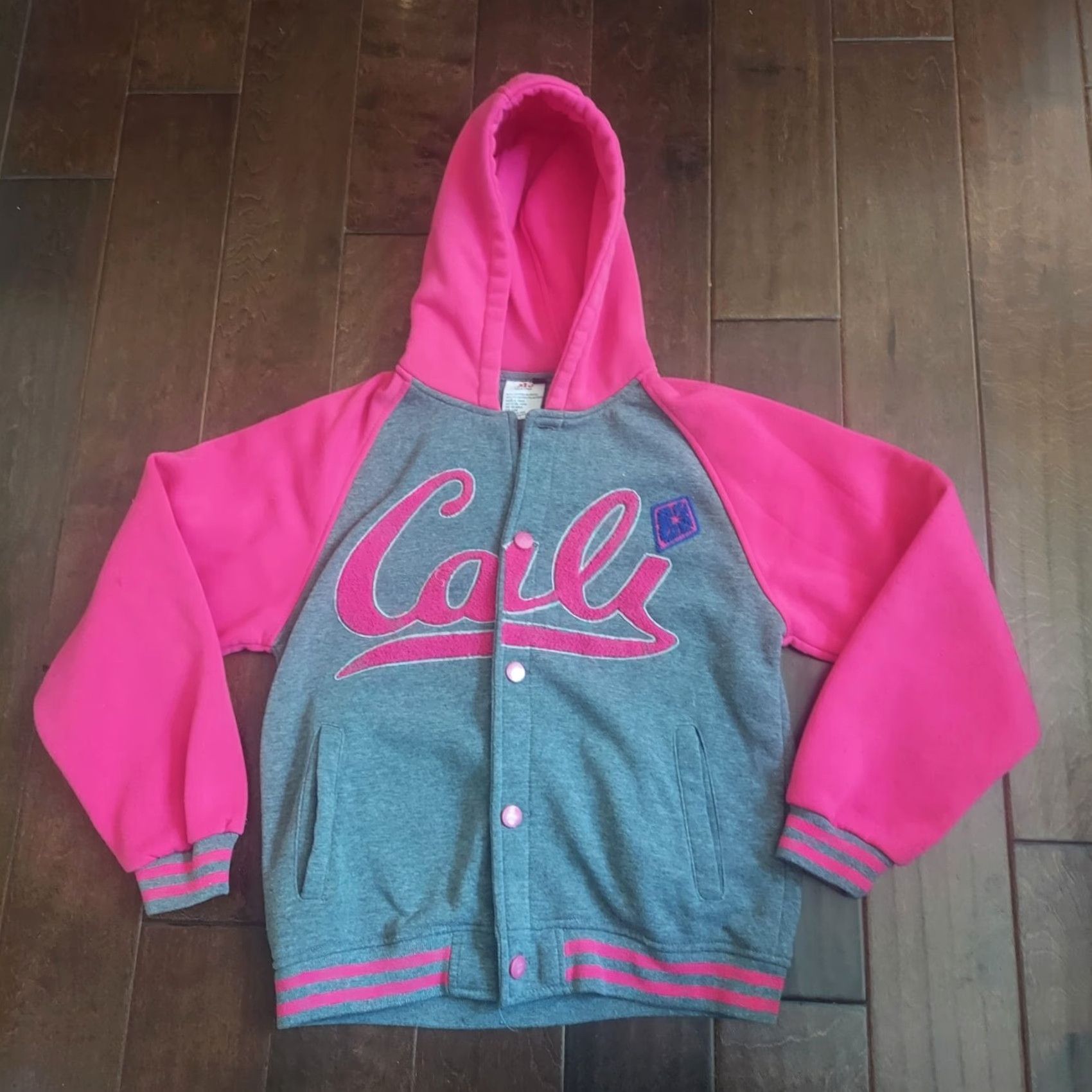 Vintage VINTAGE MJ Collection Women's Varsity Jacket Hoodie Long Zip 14 Pink Gray 90s School Size XL / US 12-14 / IT 48-50 - 2 Thumbnail