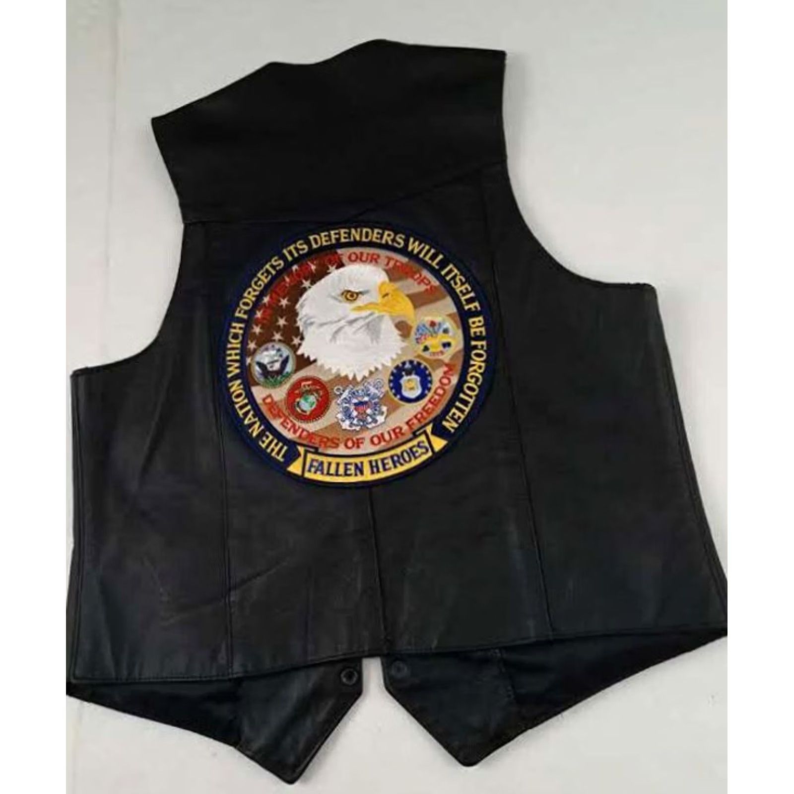 Vintage PNC Leathers Leather Vest 44 Black Biker USA Fallen Heroes Memorial Full Metal Button made Unisex Adults Size US S / EU 44-46 / 1 - 2 Thumbnail