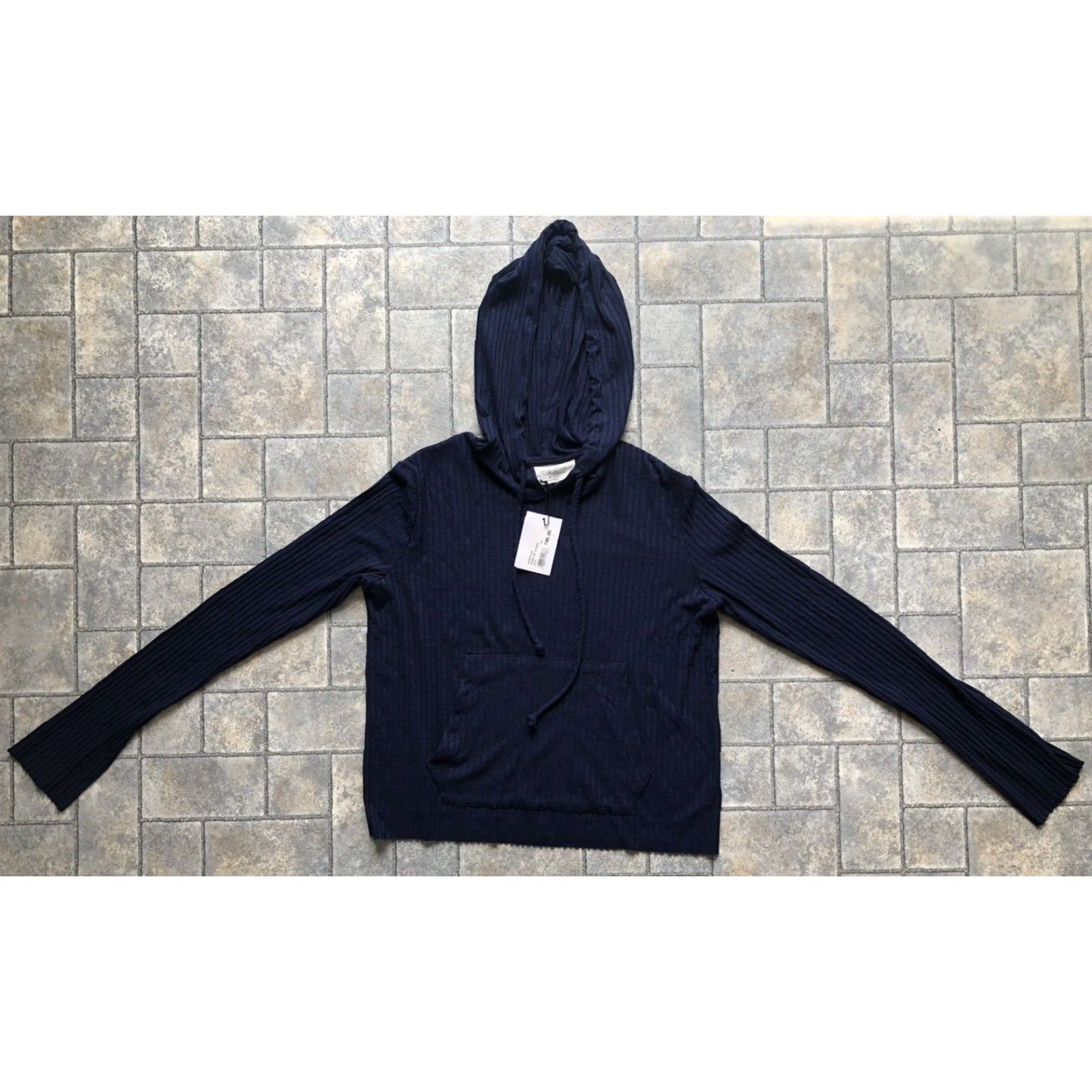 Vintage NWT Cale Sweater Hoodie XS Womens Navy Blue Ribbed Madeline Hooded Pockets Long Sleeve Pullover Winter Size XS / US 0-2 / IT 36-38 - 2 Thumbnail