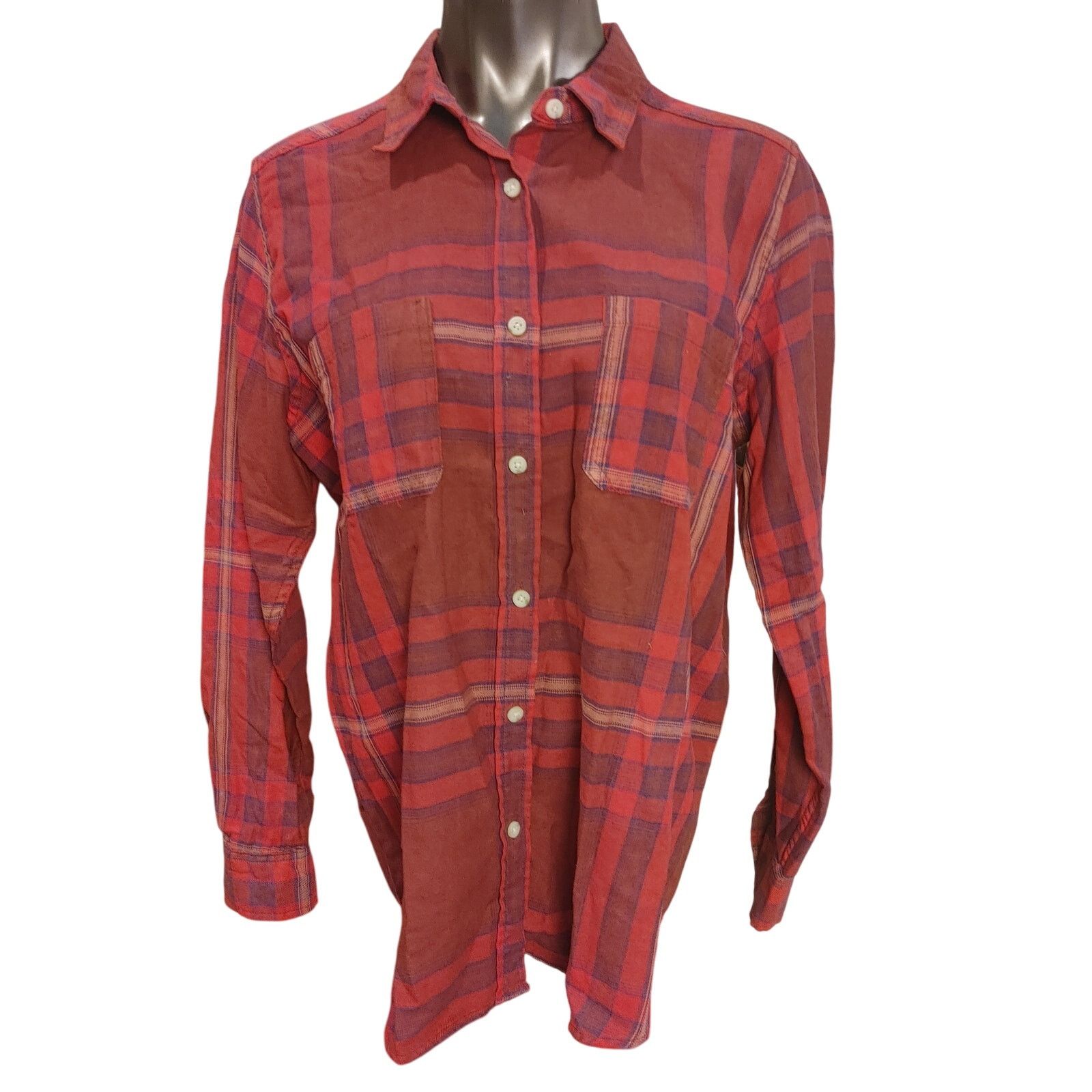 Mossimo Mossimo Women's LG Boyfriend Fit Red Plaid Top Size L / US 10 / IT 46 - 1 Thumbnail