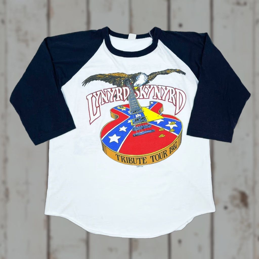 Vintage VINTAGE Lynyrd Skynyrd Tribute Tour 1987 Raglan 3/4 T Shirt Men Large White Shirt Mens Large Size US L / EU 52-54 / 3 - 1 Thumbnail