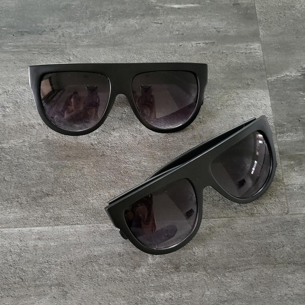 Designer Black Matte Oversized Flat Top Sunglasses Size ONE SIZE - 3 Thumbnail