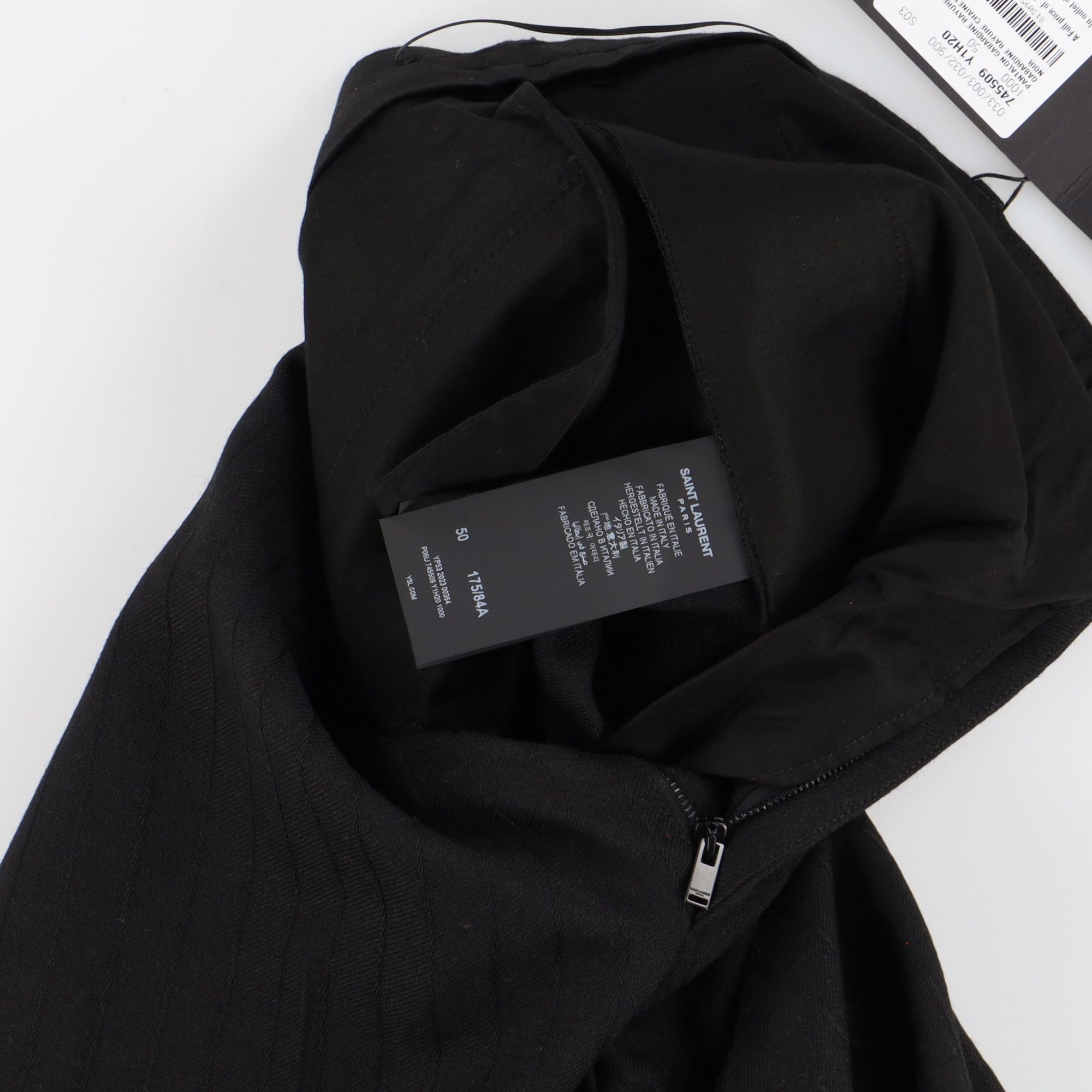 Saint Laurent Paris Black Gabardine Wool Pinstriped Trousers Size US 34 / EU 50 - 7 Thumbnail
