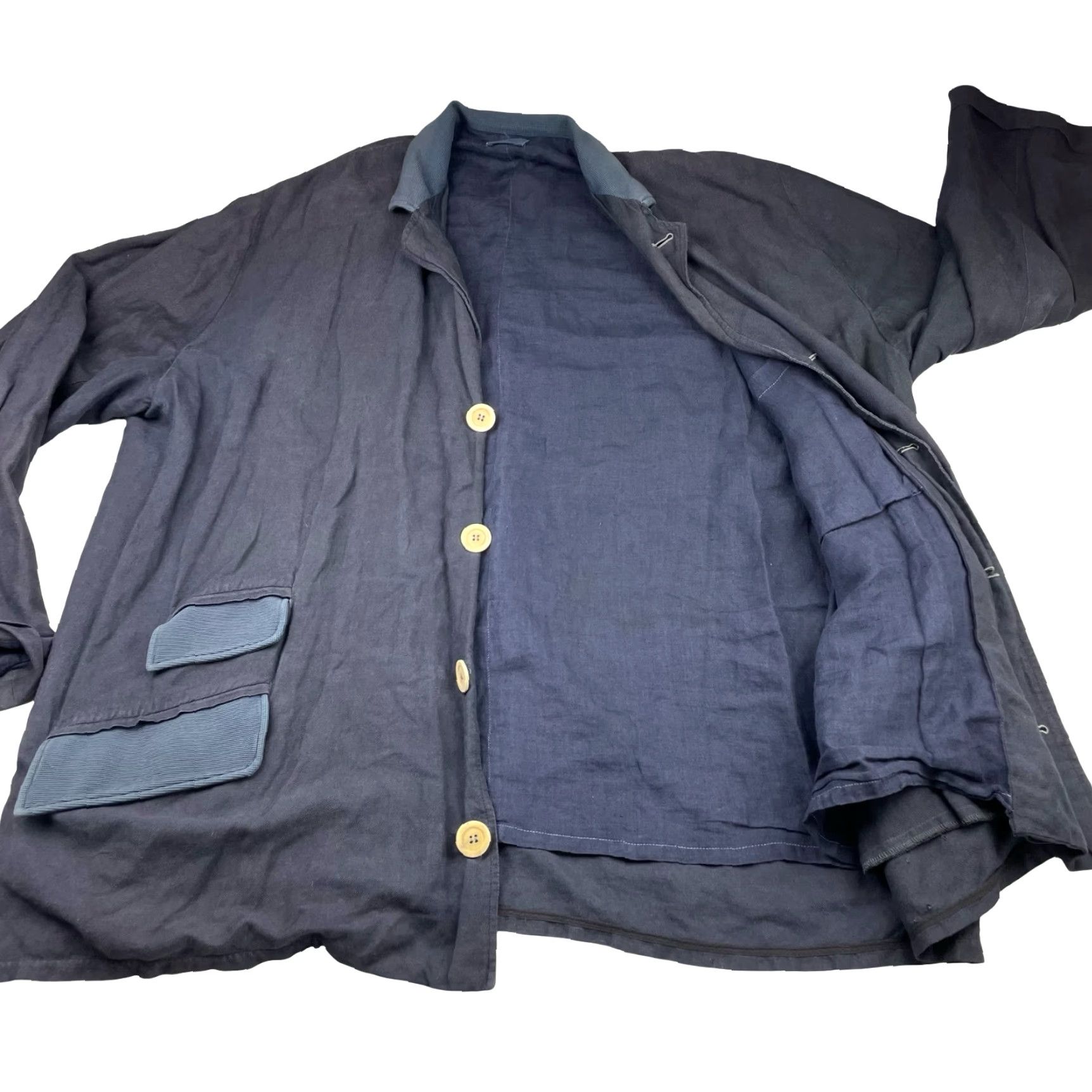 Vintage VINTAGE Vogage Invest Women's Linen Blend Lagenlook Blazer Navy Oversized One Size Blazer Womens - 90s? (but avoid unknown decade) Size ONE SIZE - 3 Thumbnail