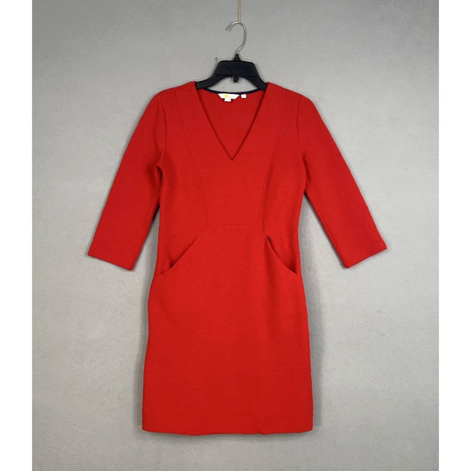 Boden Boden Dress Womens 2 Red V Neck Ottoman Rib Pockets Minimal Quiet Luxury Office Dress Size XS / US 0-2 / IT 36-38 - 2 Thumbnail
