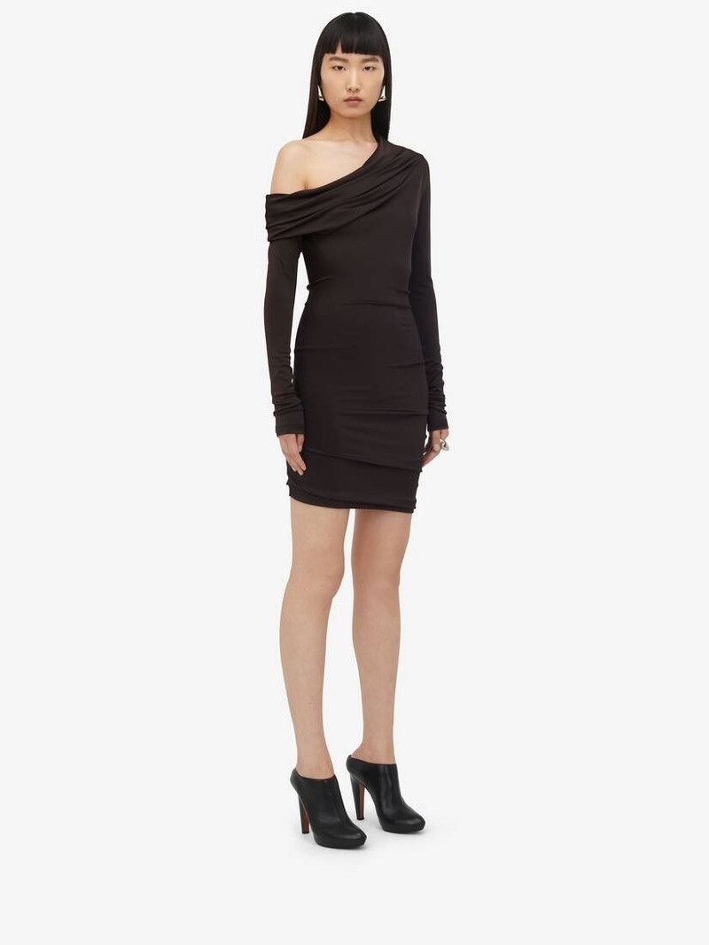Alexander McQueen o1srvl11e0326 Asymmetric Mini Dress in Black Size L / US 10 / IT 46 - 2 Thumbnail