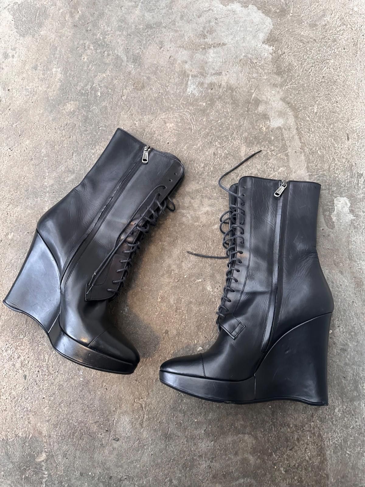 Jil Sander Jil Sander FW 2006 killer black laced up wedge-heel boots Size US 8.5 / IT 38.5 - 7 Thumbnail