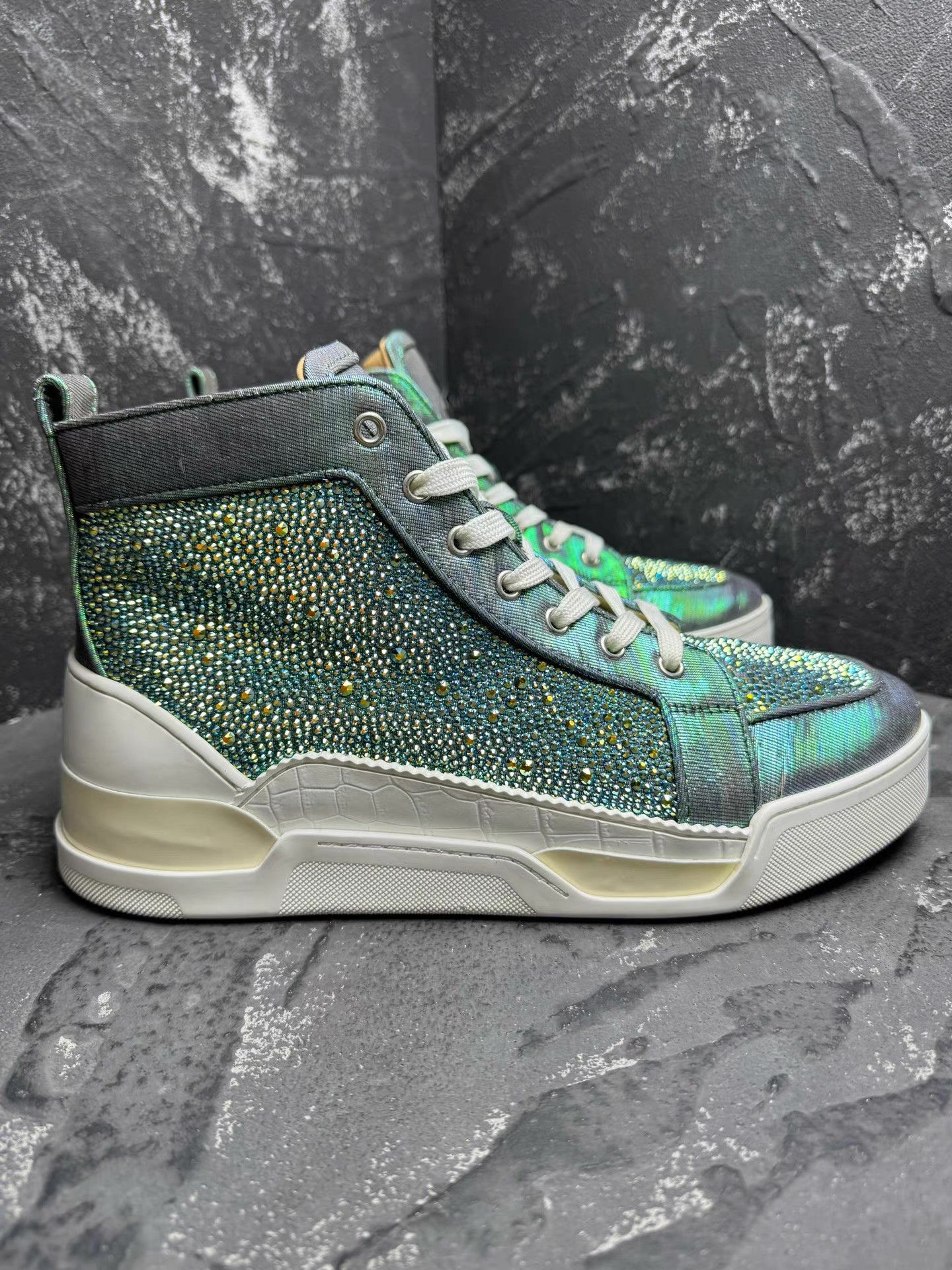 Christian Louboutin Peacock GreenHigh Red-Sole Sneakers with Full Crystals Q10 Size US 10.5 / EU 43-44 - 5 Thumbnail
