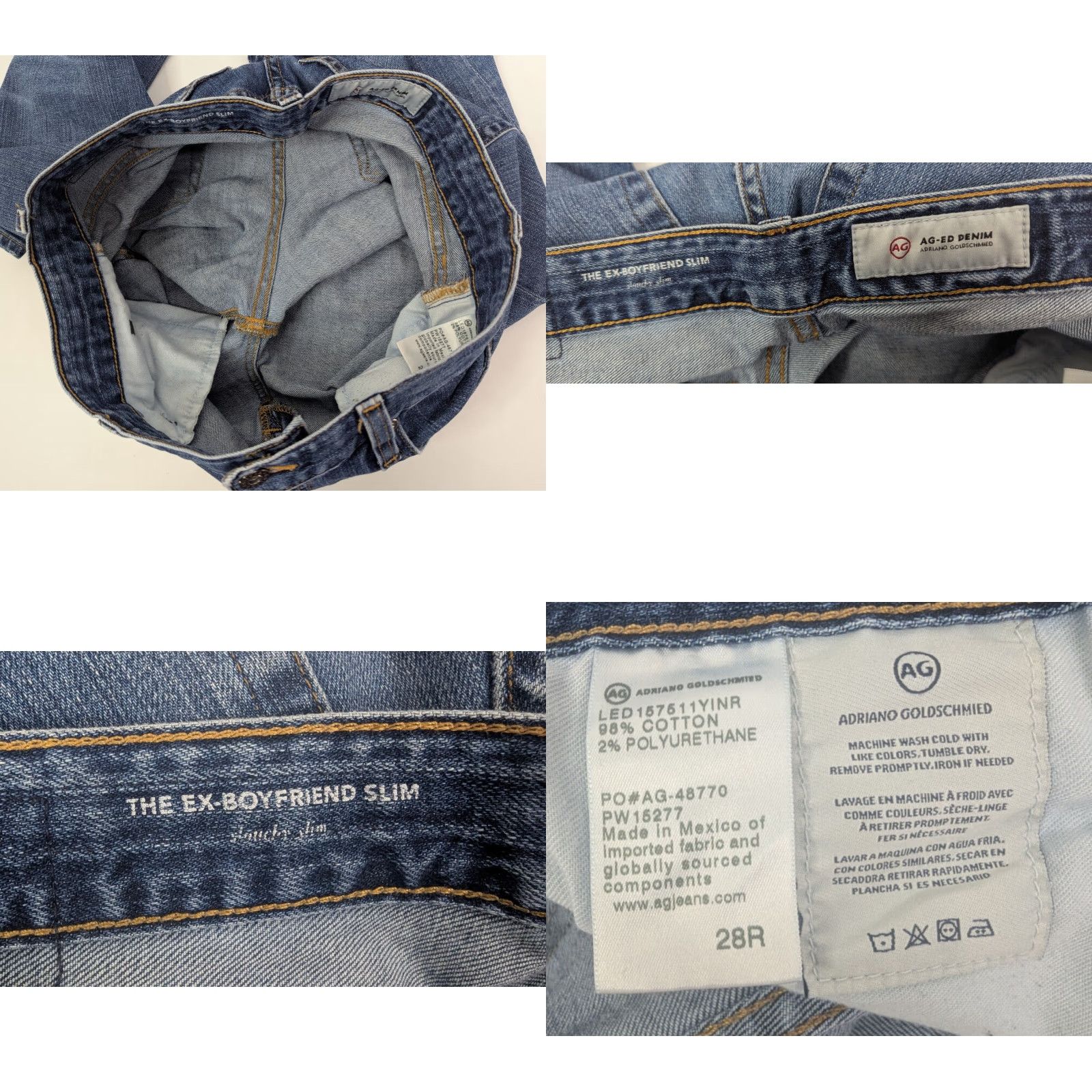 Vintage AG Adriano Goldschmied Jeans Womens Slim Distressed Boyfriend 28R Blue Denim Cotton Polyurethane 5-Pocket Logo Zipper Button Jeans Size 28" / US 6 / IT 42 - 8 Thumbnail