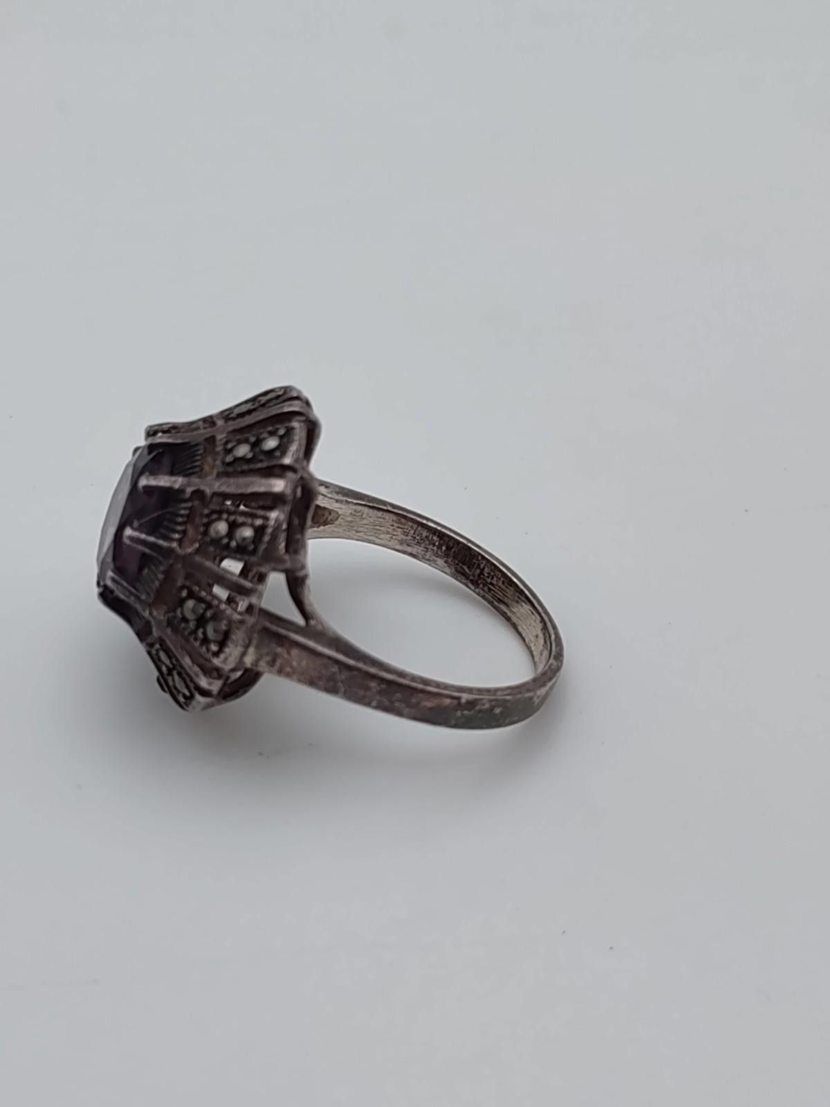 The Unbranded Brand Sterling 925 Amethyst Marcasite Ring Sz 7.25 Size ONE SIZE - 2 Thumbnail