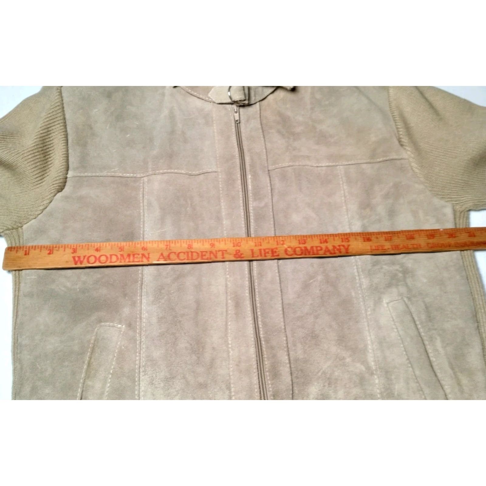 Vintage VINTAGE Carrington Sweater Jacket Men L Beige Leather Cowhide Knit Full Zip Size US L / EU 52-54 / 3 - 3 Thumbnail