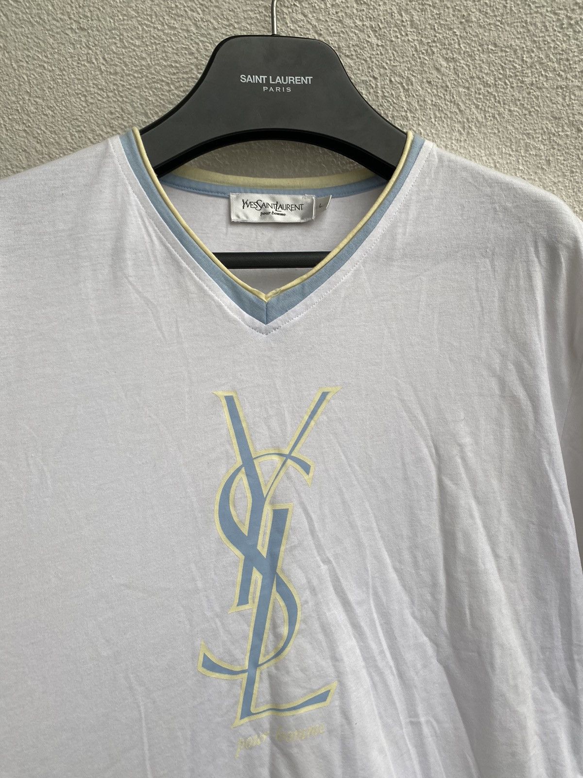 Yves Saint Laurent White YSL T-Shirt Big Logo Size US L / EU 52-54 / 3 - 13 Thumbnail