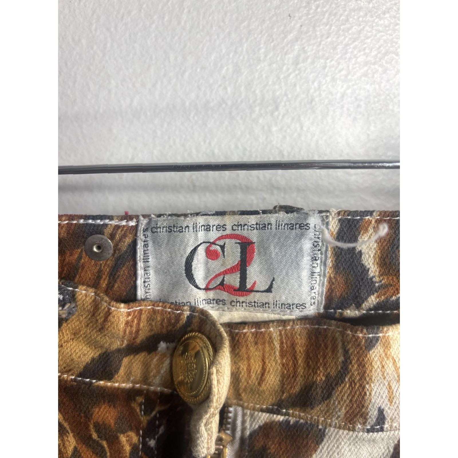 Vintage VINTAGE Christian Linares Jeans Womens 29 Brown Animal Print Straight Denim Zip 29x29 Size 29" - 6 Thumbnail