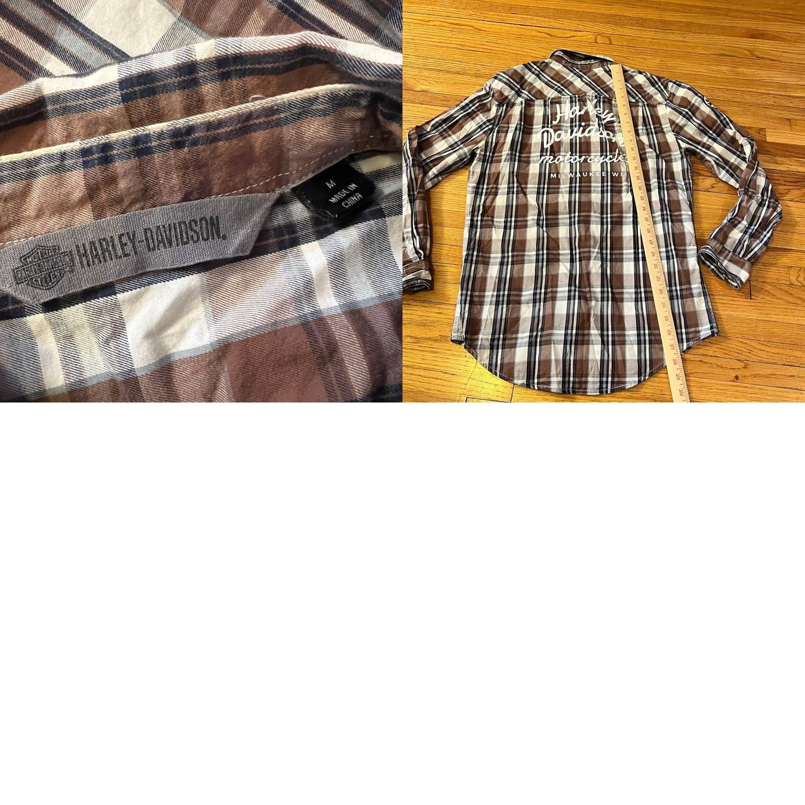 Harley Davidson Harley Davidson Shirt Mens Medium Plaid Embroidered Kick Ass Iron Button Up Brown Long Sleeve Regular Mens Size US M / EU 48-50 / 2 - 8 Thumbnail