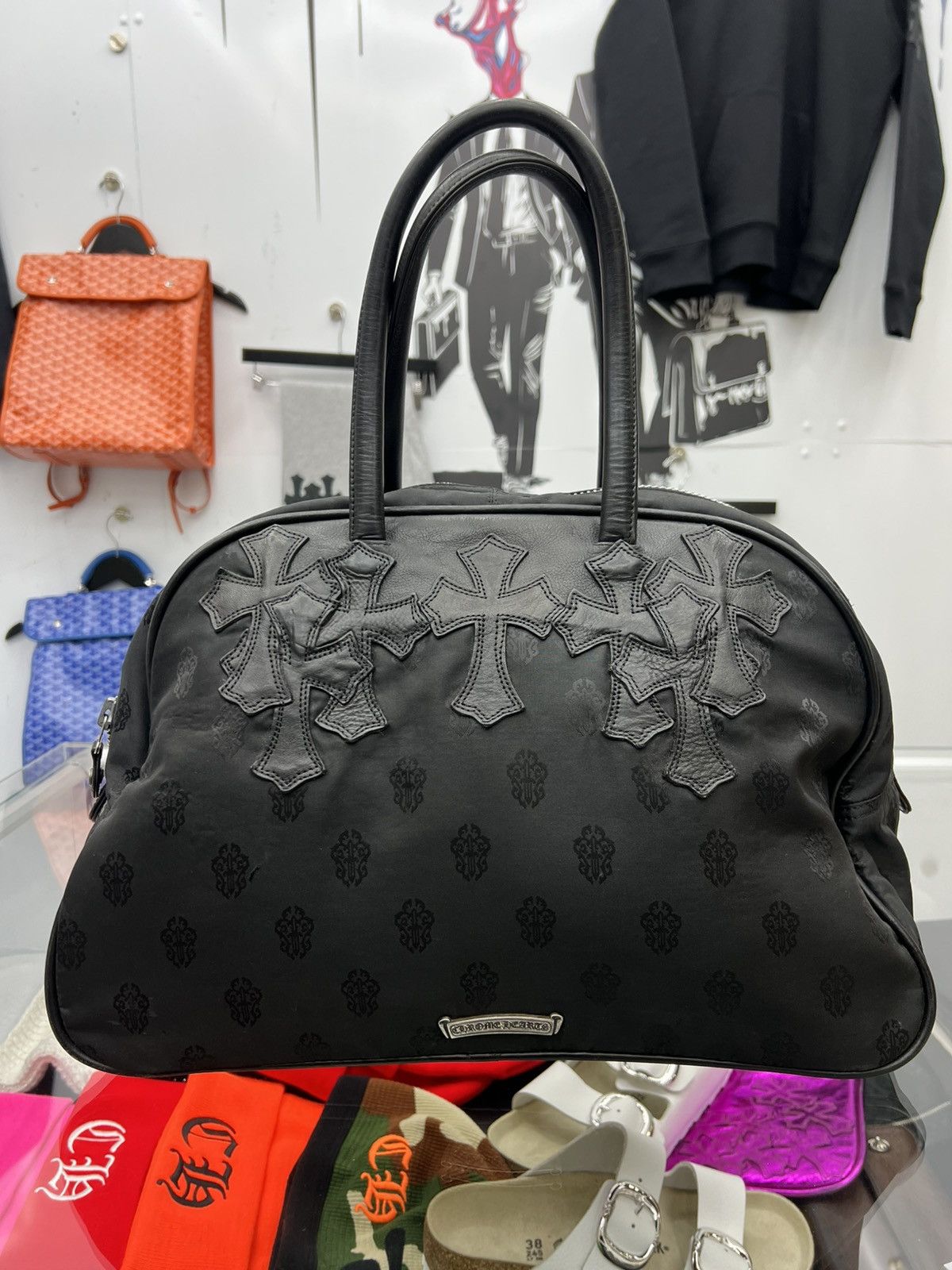 Chrome Hearts CHROME HEARTS LEATHER CROSS PATCH NYLON DAGGER PRINT GYM BAG Size ONE SIZE - 7 Thumbnail