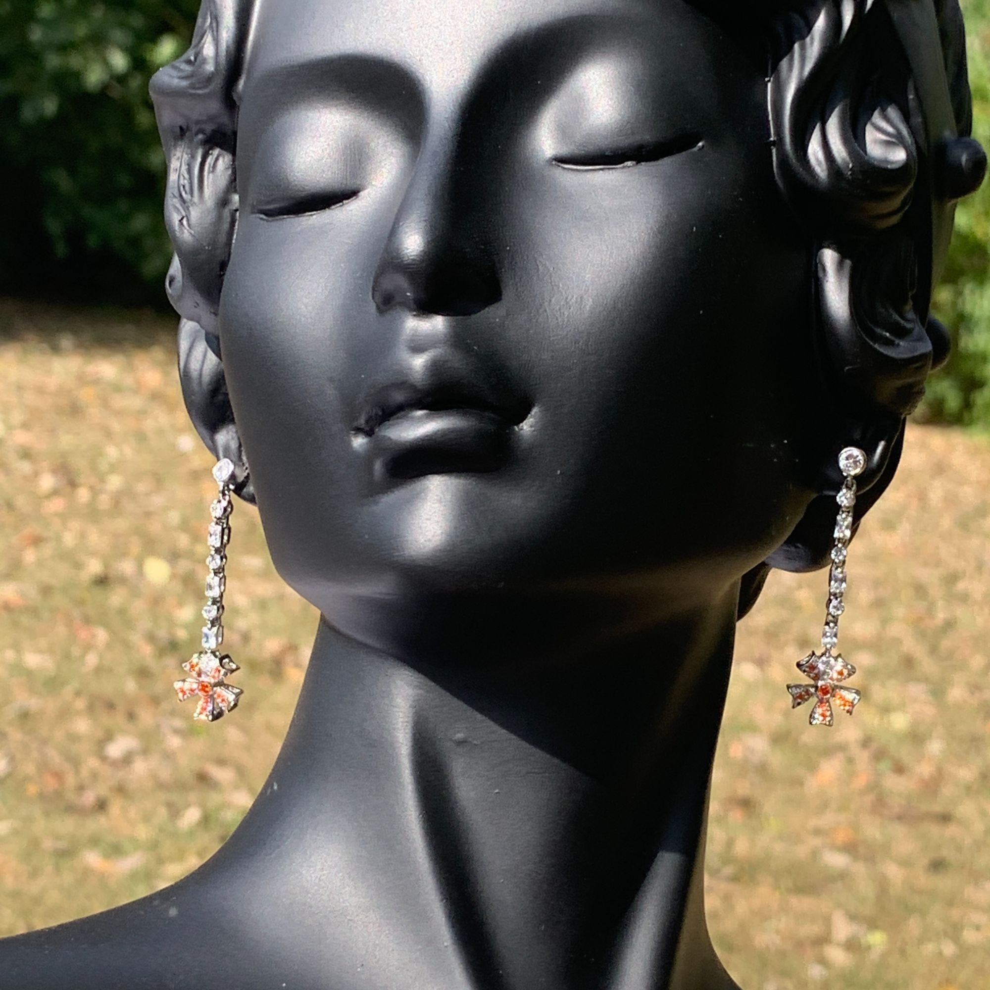Designer Sterling Silver Drop Earrings With Orange Gemstone Floral Size ONE SIZE - 5 Thumbnail