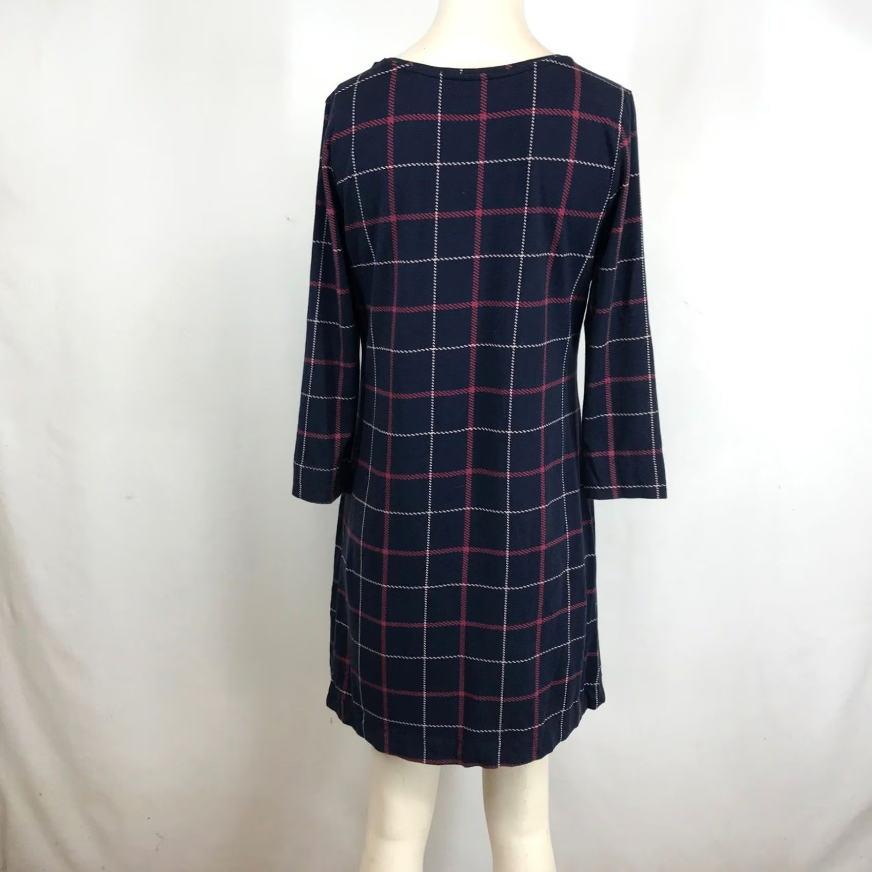 Vintage Soma Womens Henley Sleep Dress 3/4 Sleeve Plaid Navy Blue Red Windowpane Knit Cotton Blend M/L? Size S / US 4 / IT 40 - 5 Thumbnail