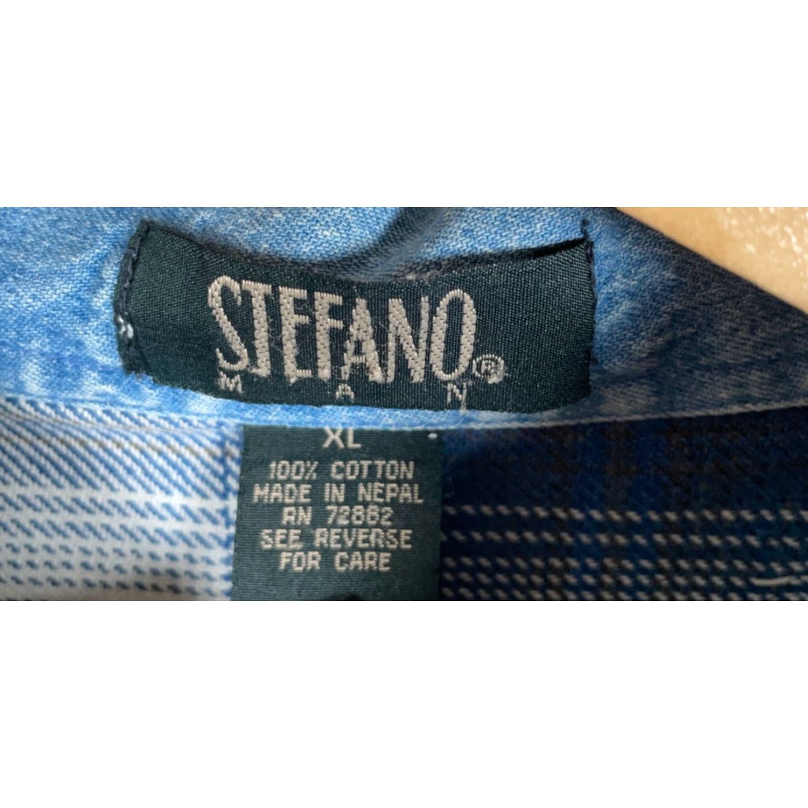Vintage VINTAGE Stefano Man 1/4 Zip Flannel Shirt Mens XL Blue Shadow Plaid Denim Collar Size US XL / EU 56 / 4 - 3 Thumbnail