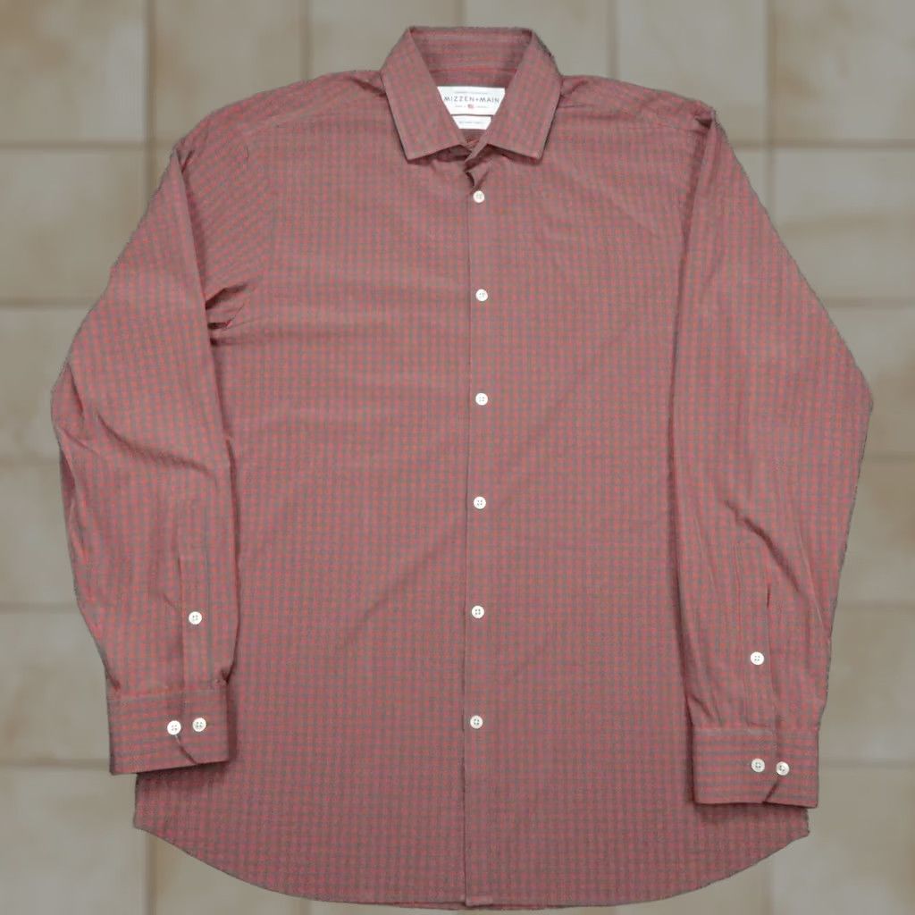 Mizzen+Main Mizzen+Main Shirt Mens 2XL Red Gingham Long Sleeve Button-Up Collared Polyester Stretch Casual Workwear Mens Size US XXL / EU 58 / 5 - 1 Thumbnail