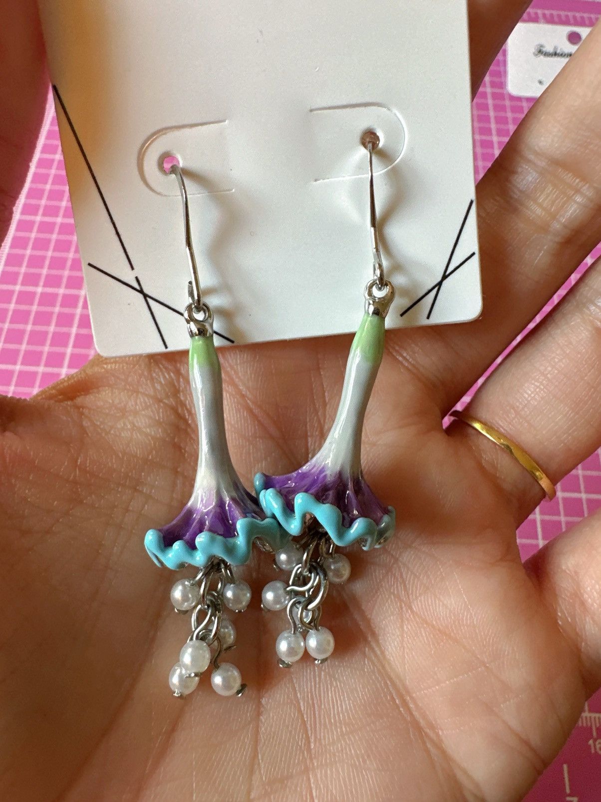 Aldo Aldo Earrings purple blue Morning Glory pearls Stamens Size ONE SIZE - 2 Thumbnail