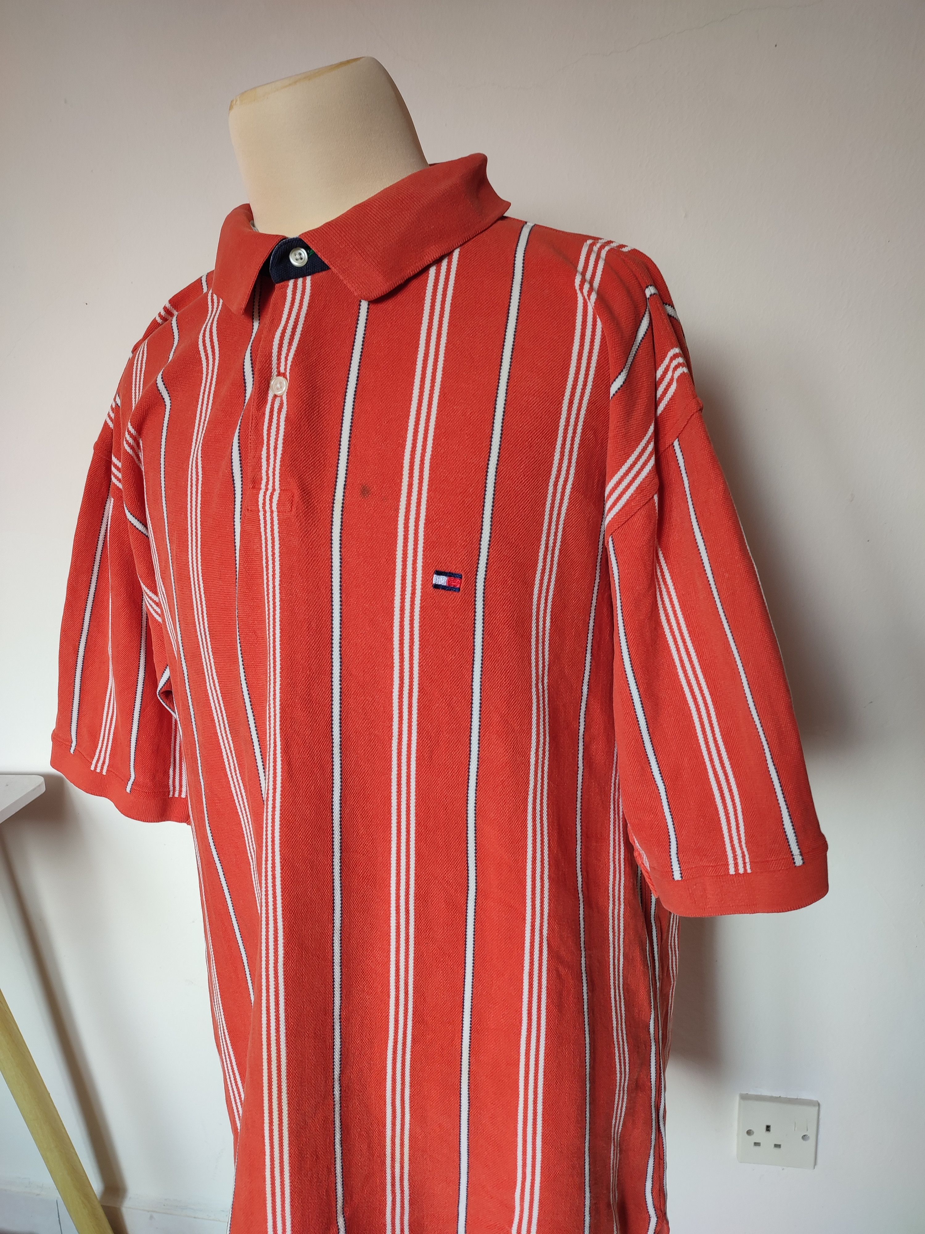Pre-owned Tommy Hilfiger Y2k  Stripe Polo Shirt In Orange