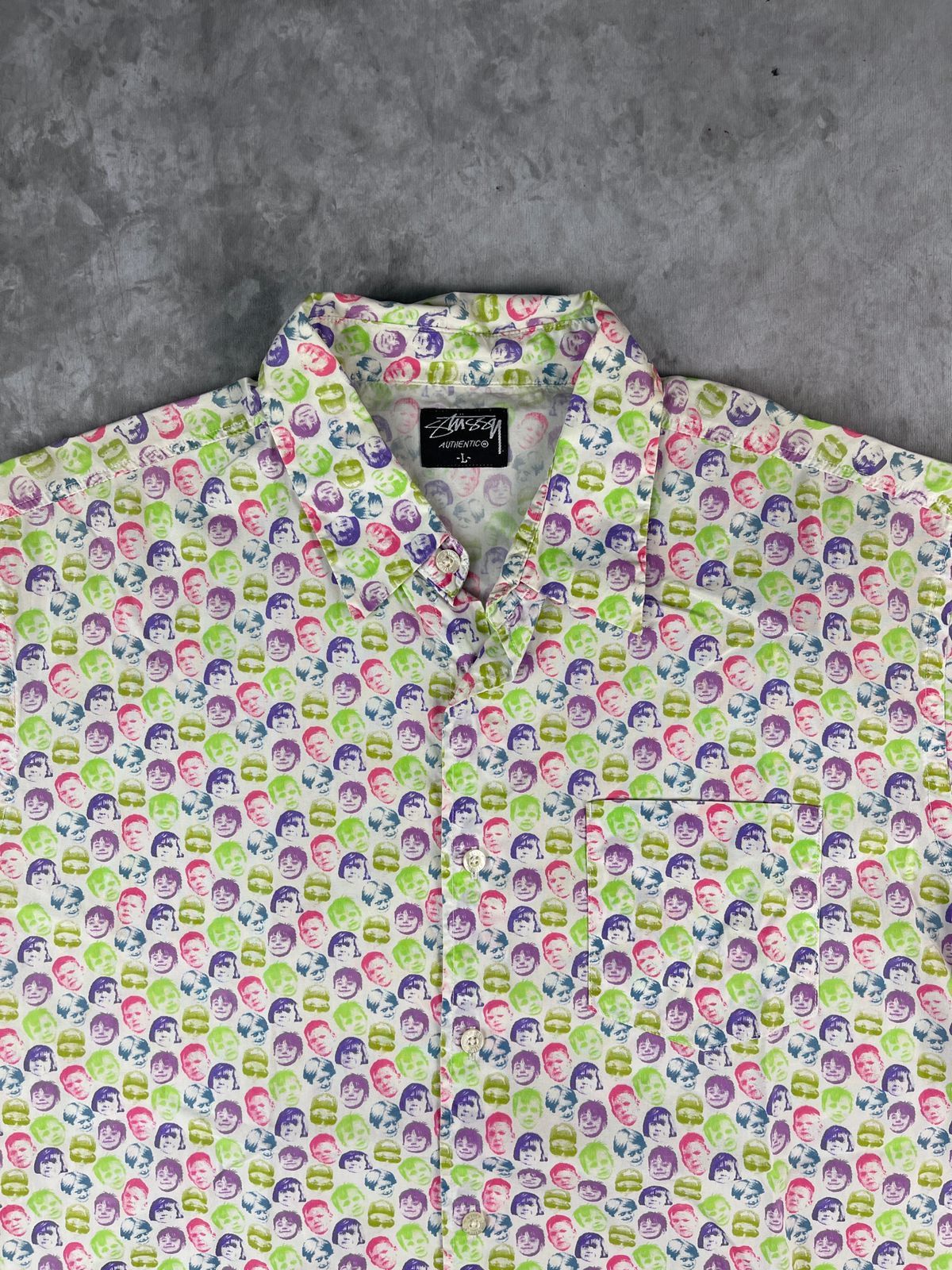 Stussy × Vintage Stussy AOP kids faces short shirt Size US L / EU 52-54 / 3 - 2 Thumbnail