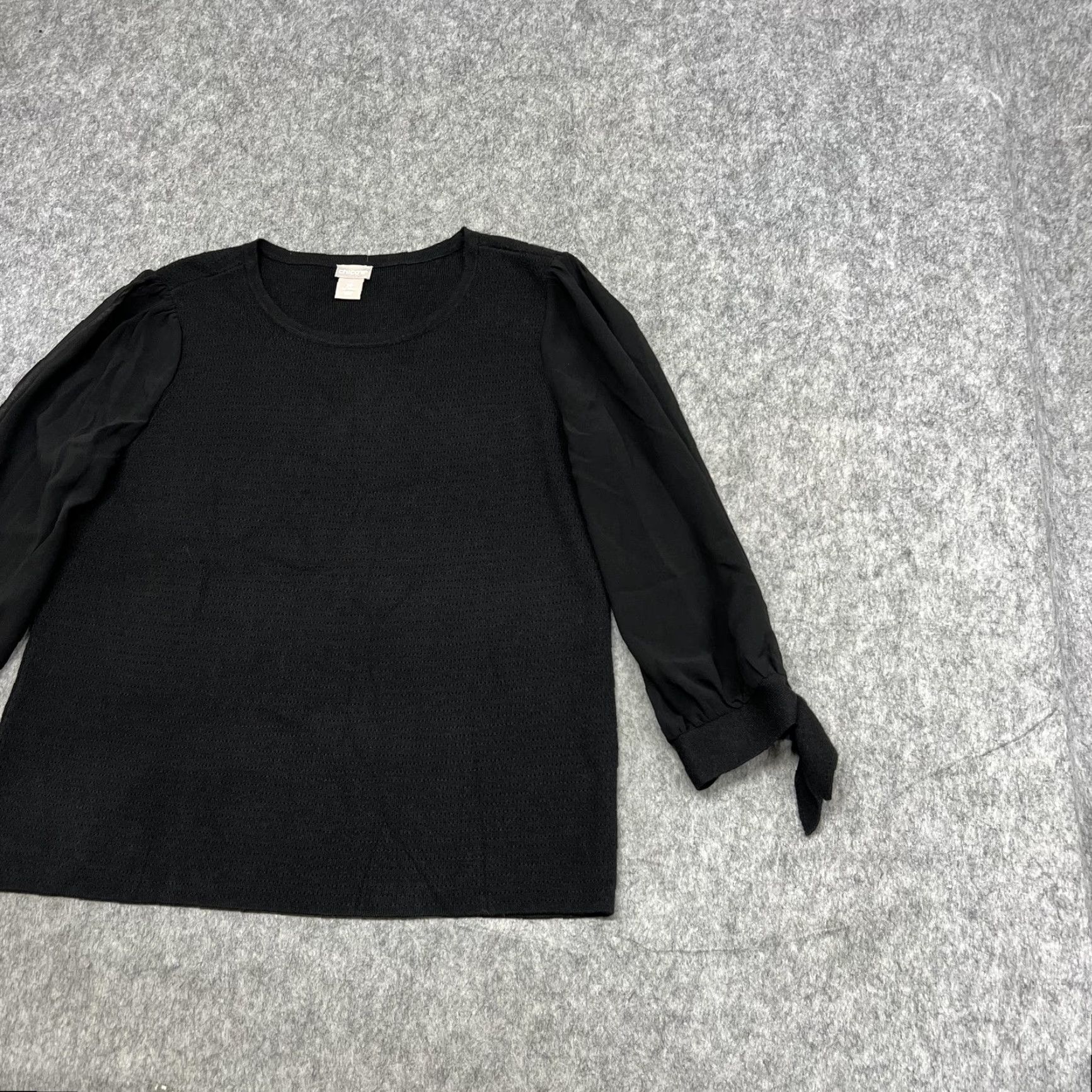 Vintage Chico's Womens Blouse Shirt Petite 2P Black Crew Neck Balloon Sleeve Tie Cuff Knit Top Size XS / US 0-2 / IT 36-38 - 5 Thumbnail