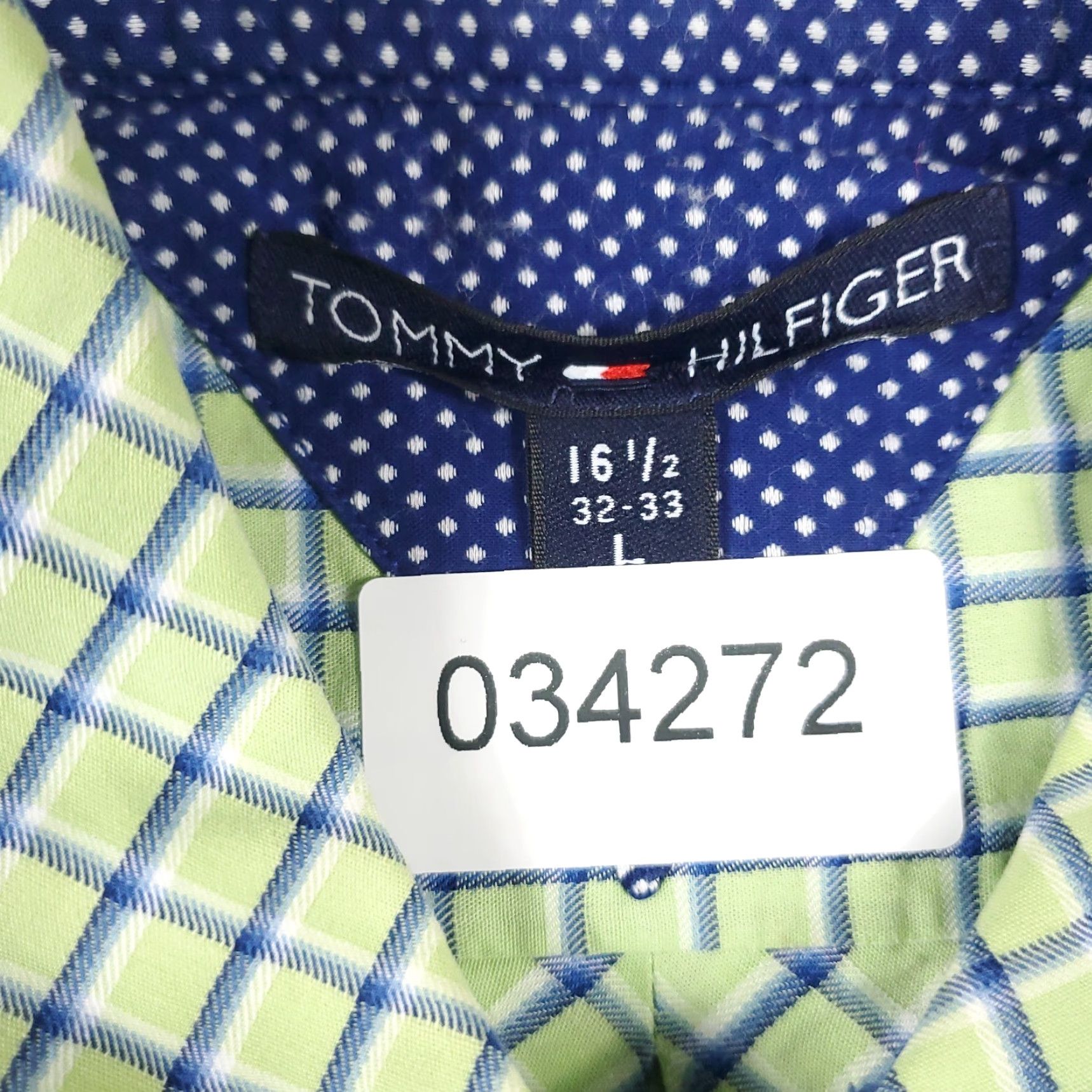 Tommy Hilfiger Tommy Hilfiger Dress Shirt Mens 16.5 Green Check Button Up Long Sleeve Casual Business 100% Cotton Men's Shirt Size 42R - 7 Thumbnail