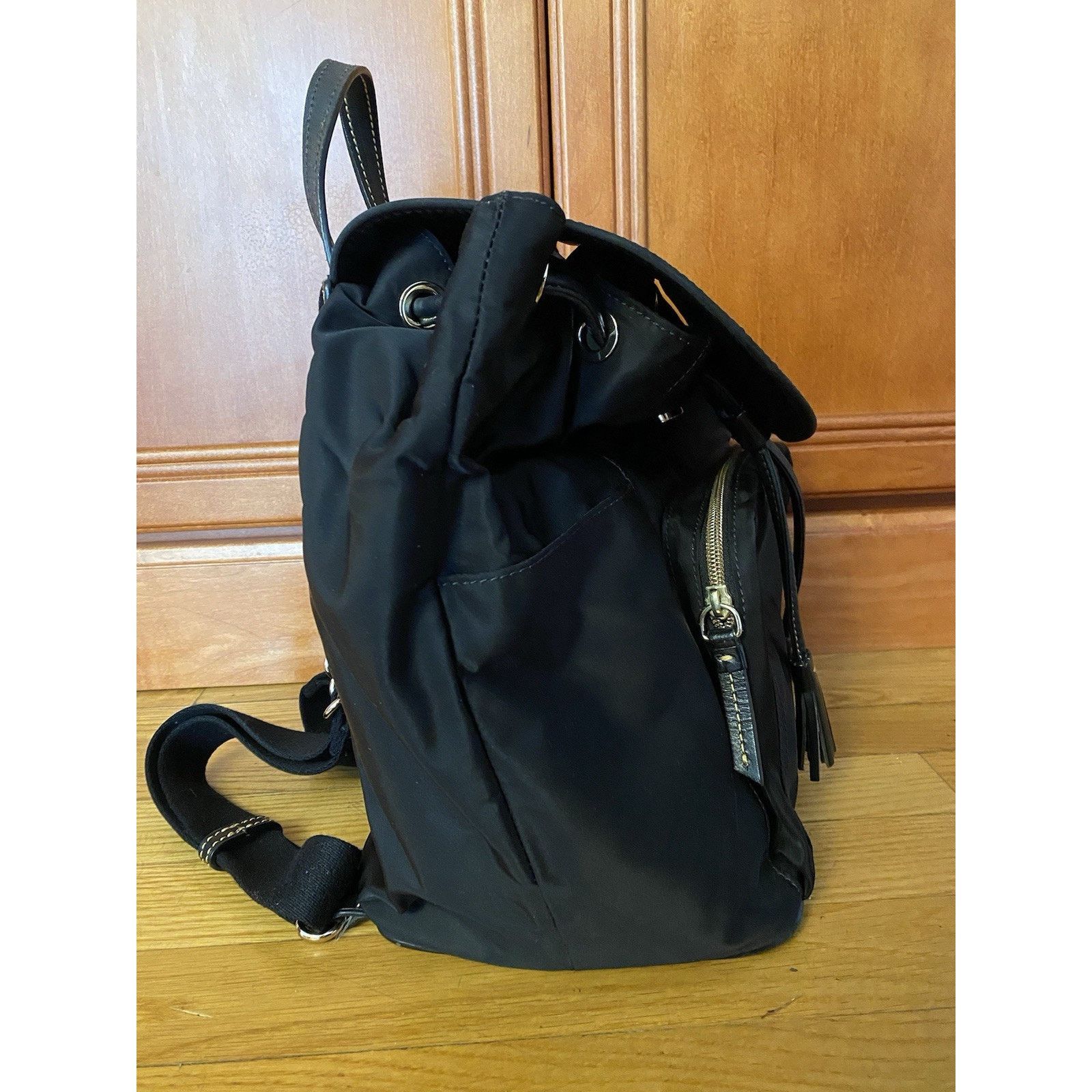 Dooney & Bourke Dooney & Bourke Blk Nylon Drawstring Backpack Leather Trim Size ONE SIZE - 2 Thumbnail
