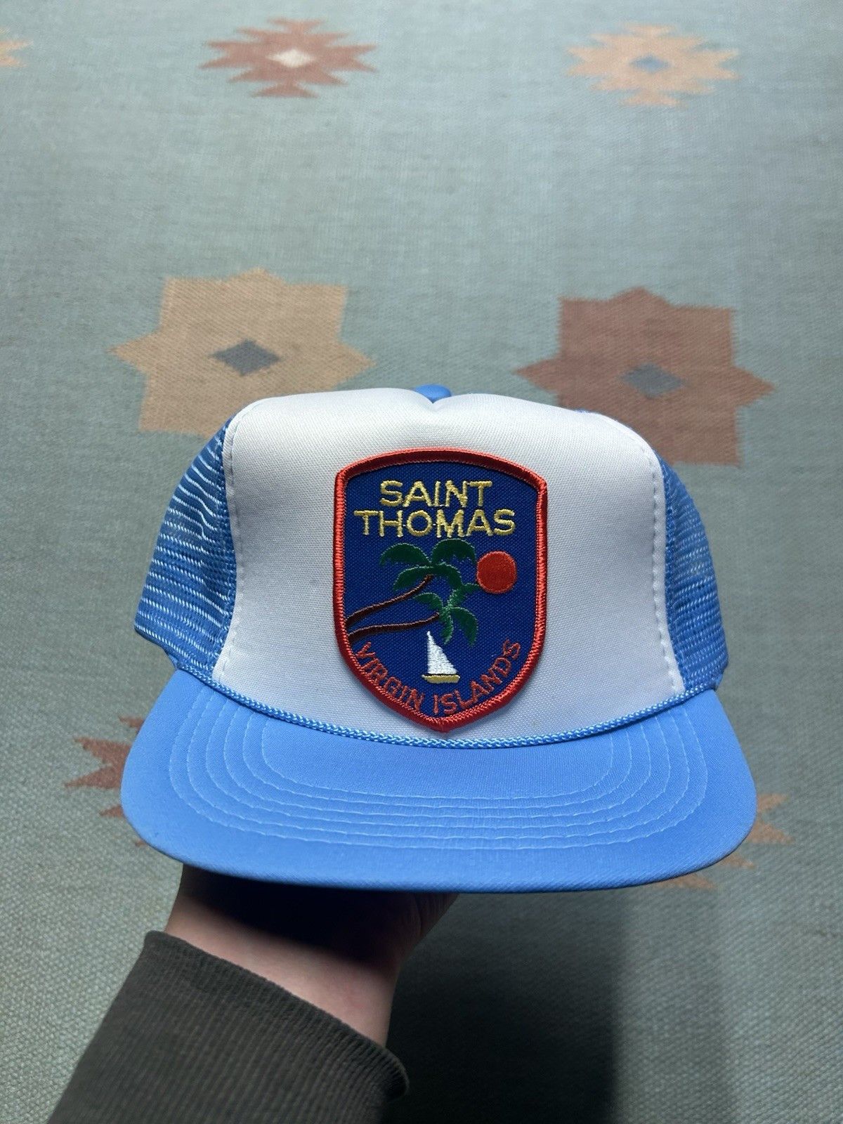 Vintage Vtg trucker hat st Thomas Virgin Islands patch blue white Size ONE SIZE - 2 Thumbnail