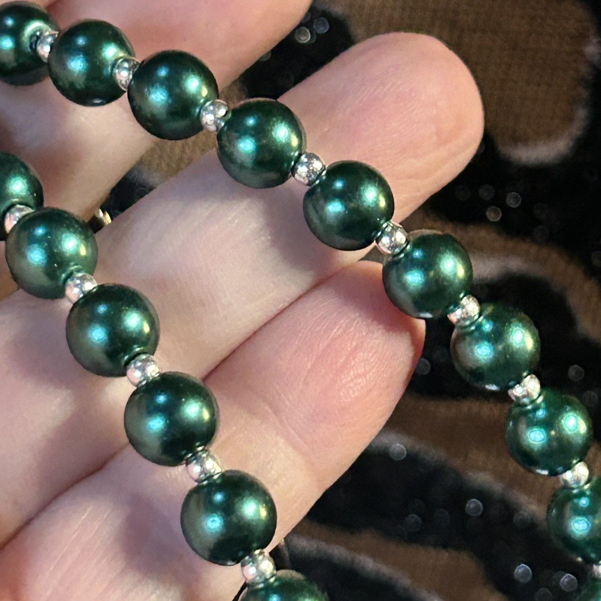 Handmade Handcrafted chrome chain peacock blue pearl necklace Size ONE SIZE - 5 Thumbnail