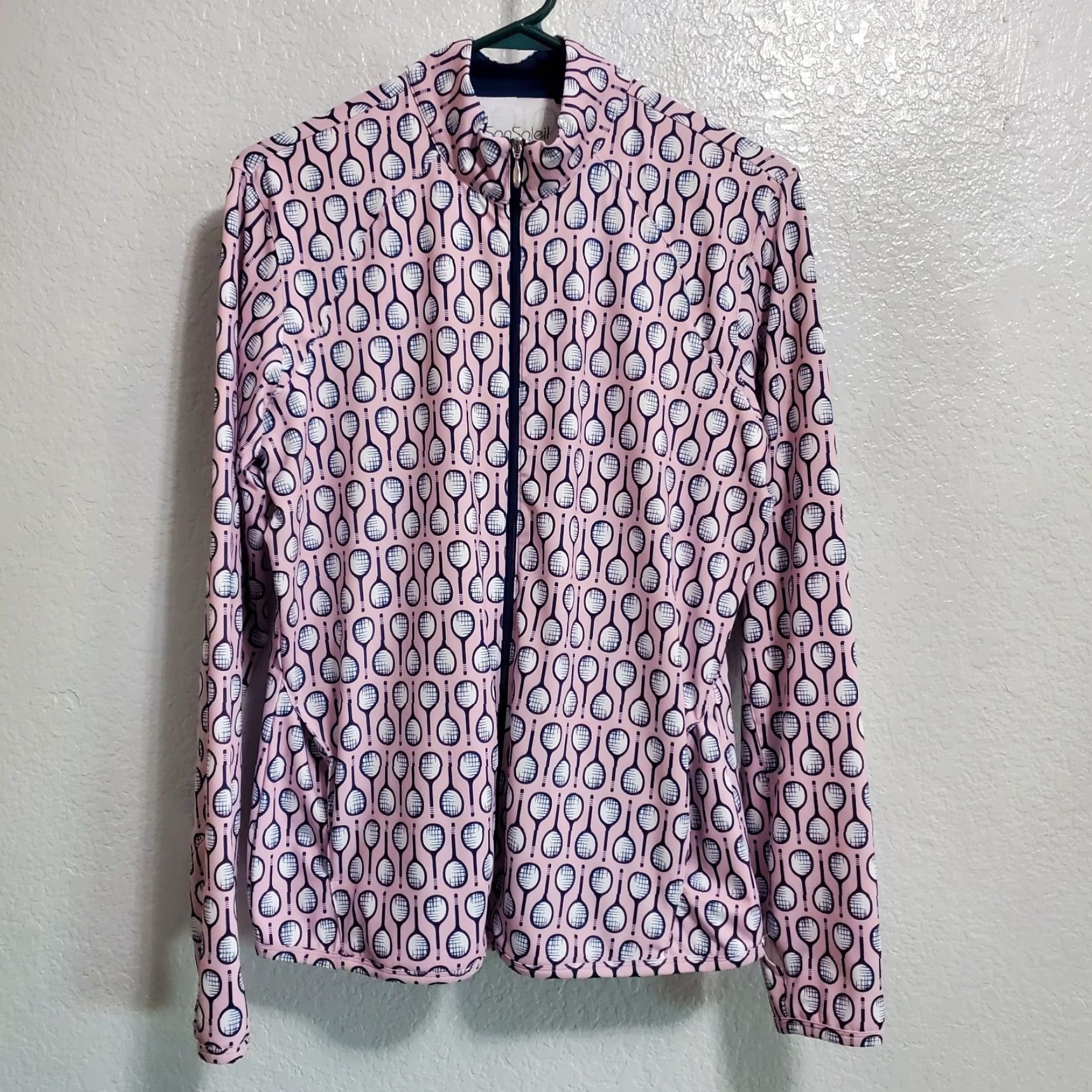 Pinko VINTAGE San Soleil Jacket Women M Pink Tennis Raquet Print Full Zip UV 50 Long Sleeve Size M / US 6-8 / IT 42-44 - 2 Thumbnail