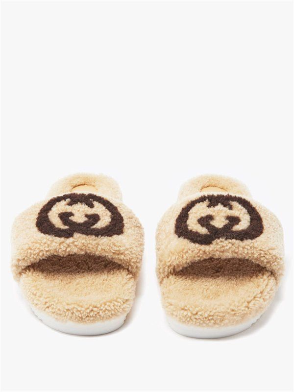 image of Gucci Faux Fur Sandals Beige, Women's (Size 4)