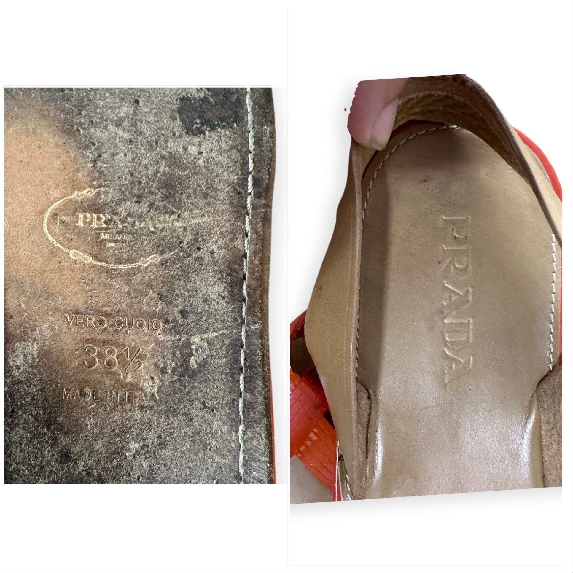 Prada Prada Flat Sling Back Sandal, Orange Patent, Size 38.5 EU Size US 8.5 / IT 38.5 - 8 Thumbnail