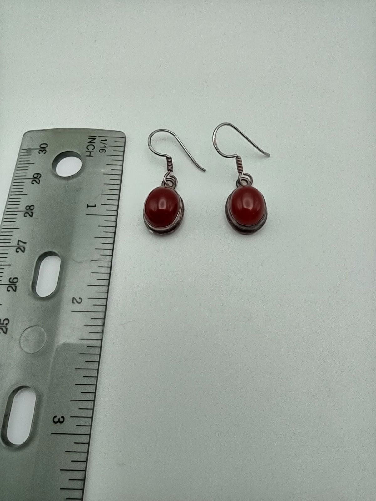 The Unbranded Brand Sterling Silver Carnelian Drop Earrings Oval Cabochon Size ONE SIZE - 2 Thumbnail