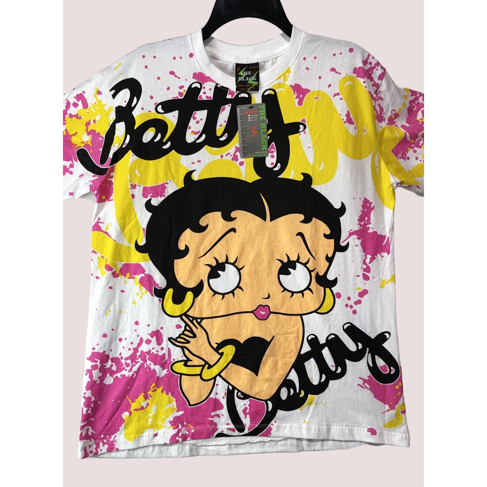 Vintage Betty Boop Shirt Men Medium White Short Sleeve Graphic Print Crew Neck Cartoon Retro The Black Mens Shirt Size US M / EU 48-50 / 2 - 1 Thumbnail