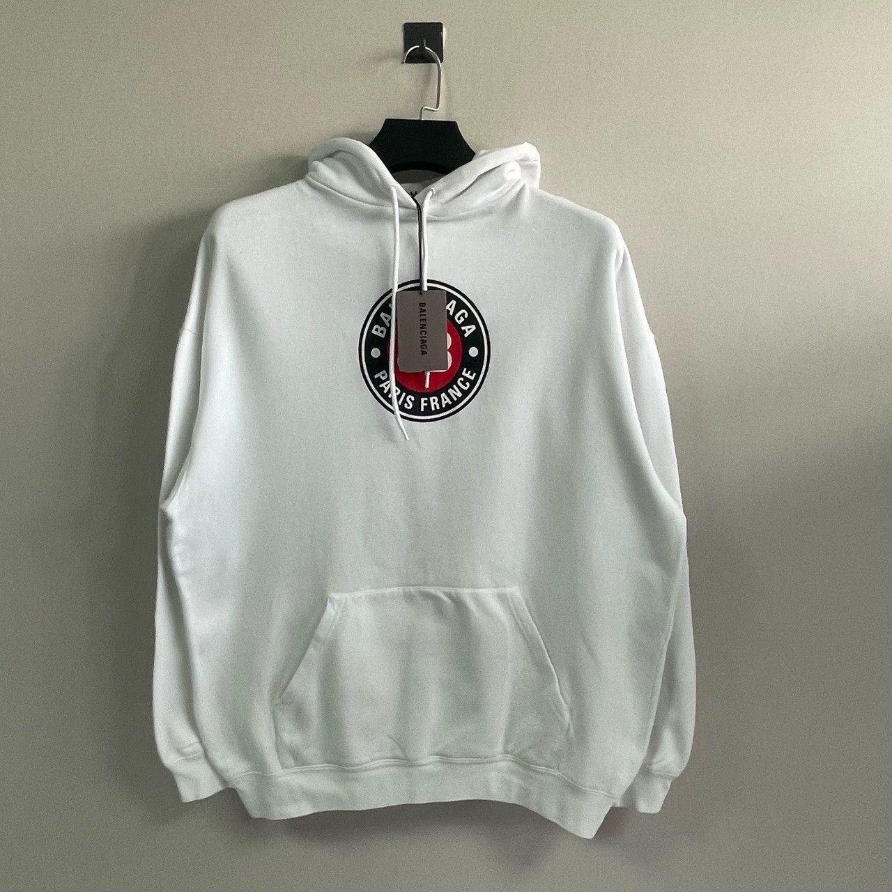 balenciaga logo printed hoodie in white