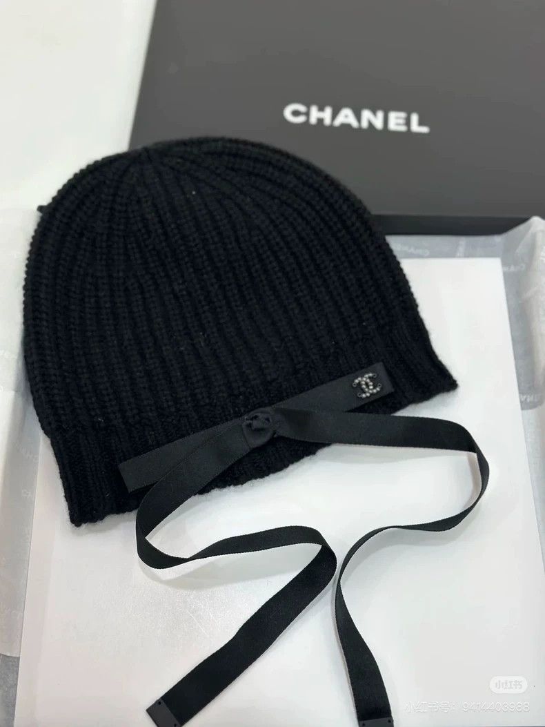 Chanel Chanel 24B popular black bow cashmere knitted cold hat Size ONE SIZE - 1 Thumbnail