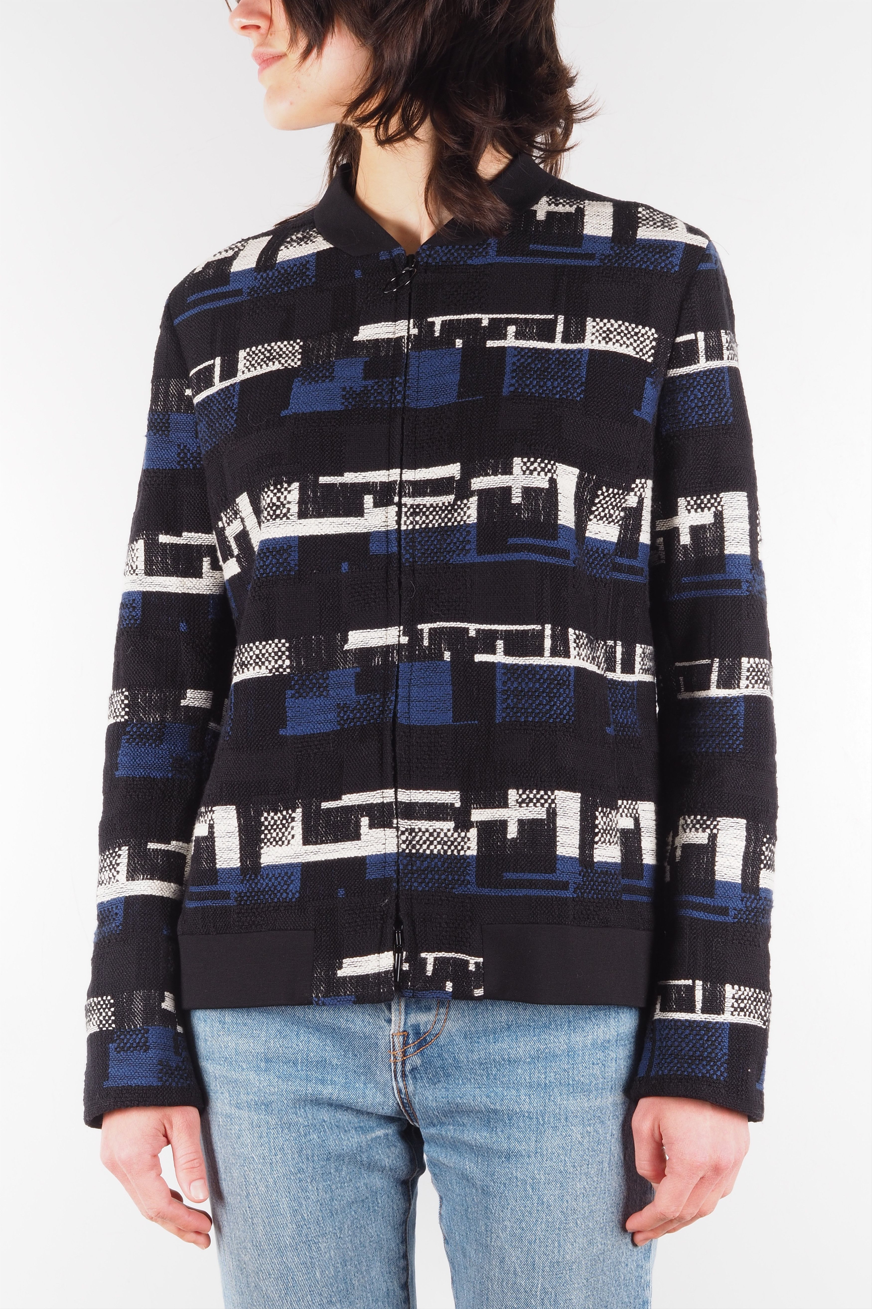 Akris Akris Punto Black Blue White Striped Zip Designer Jacket Size M / US 6-8 / IT 42-44 - 2 Thumbnail