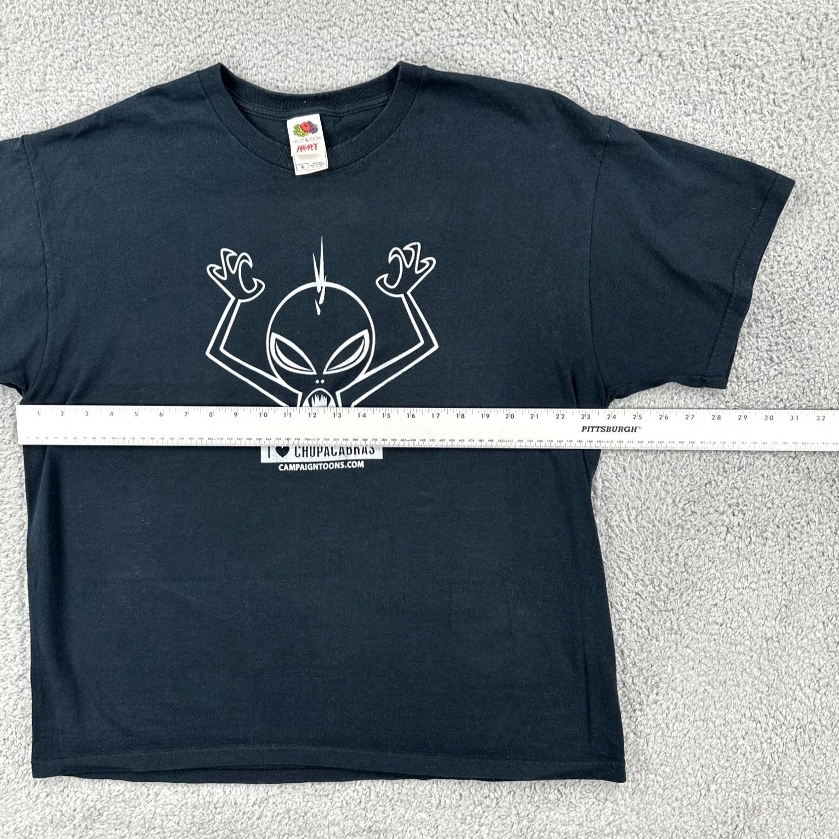 Fruit Of The Loom VINTAGE Fruit of the Loom T Shirt XL 90s I Love Chupacabras Cartoon Graphic Tee Mens Black Short Sleeve Cotton T-Shirt Graphic Tee Size US XL / EU 56 / 4 - 7 Thumbnail