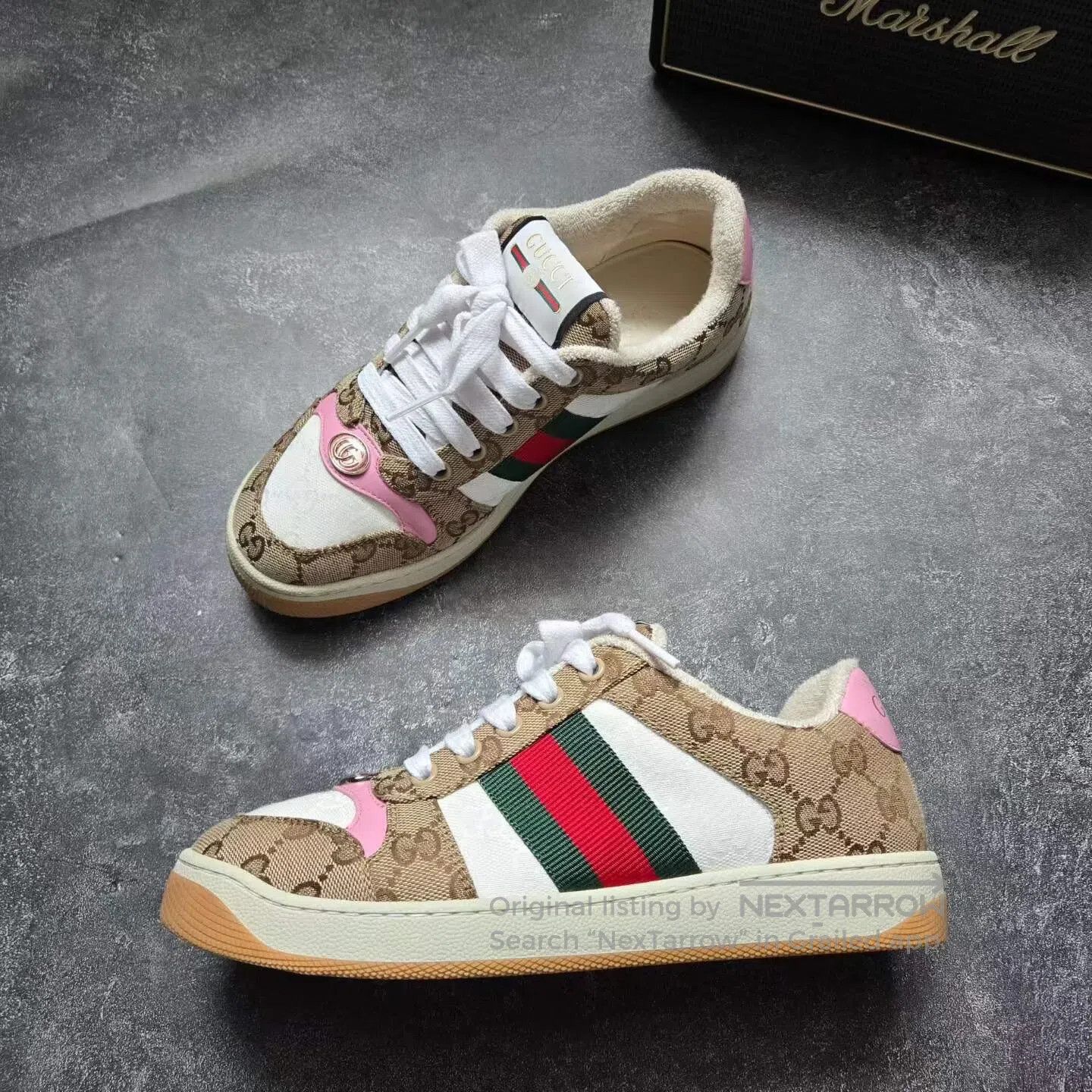 Gucci Guicci Pink Monogram All-Over Print Distressed Sneakers| Size US 5 / EU 37 - 1 Thumbnail