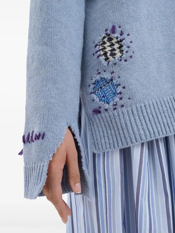 Marni o1w1db11125 Distressed Virgin-Wool Cardigan in Blue Size XL / US 12-14 / IT 48-50 - 4 Thumbnail
