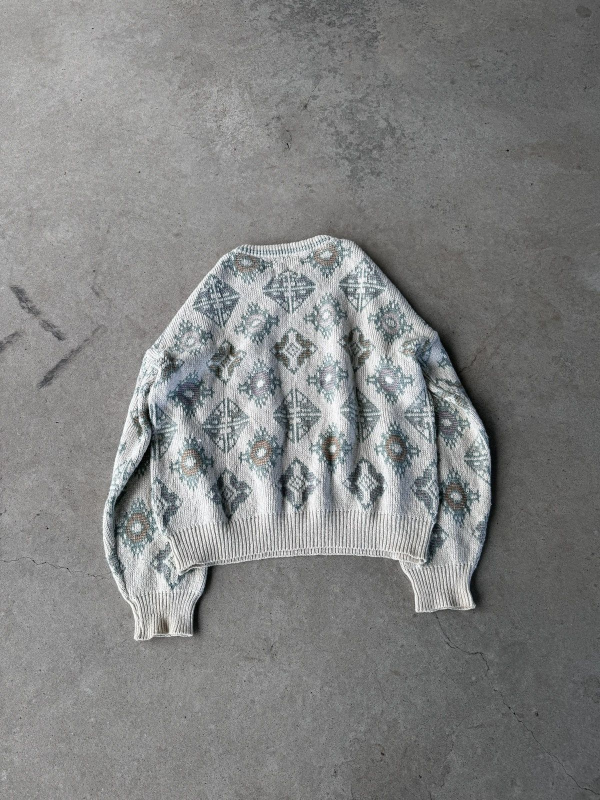Other Vintage Italian Knit White/Green Sweater Size US L / EU 52-54 / 3 - 4 Thumbnail