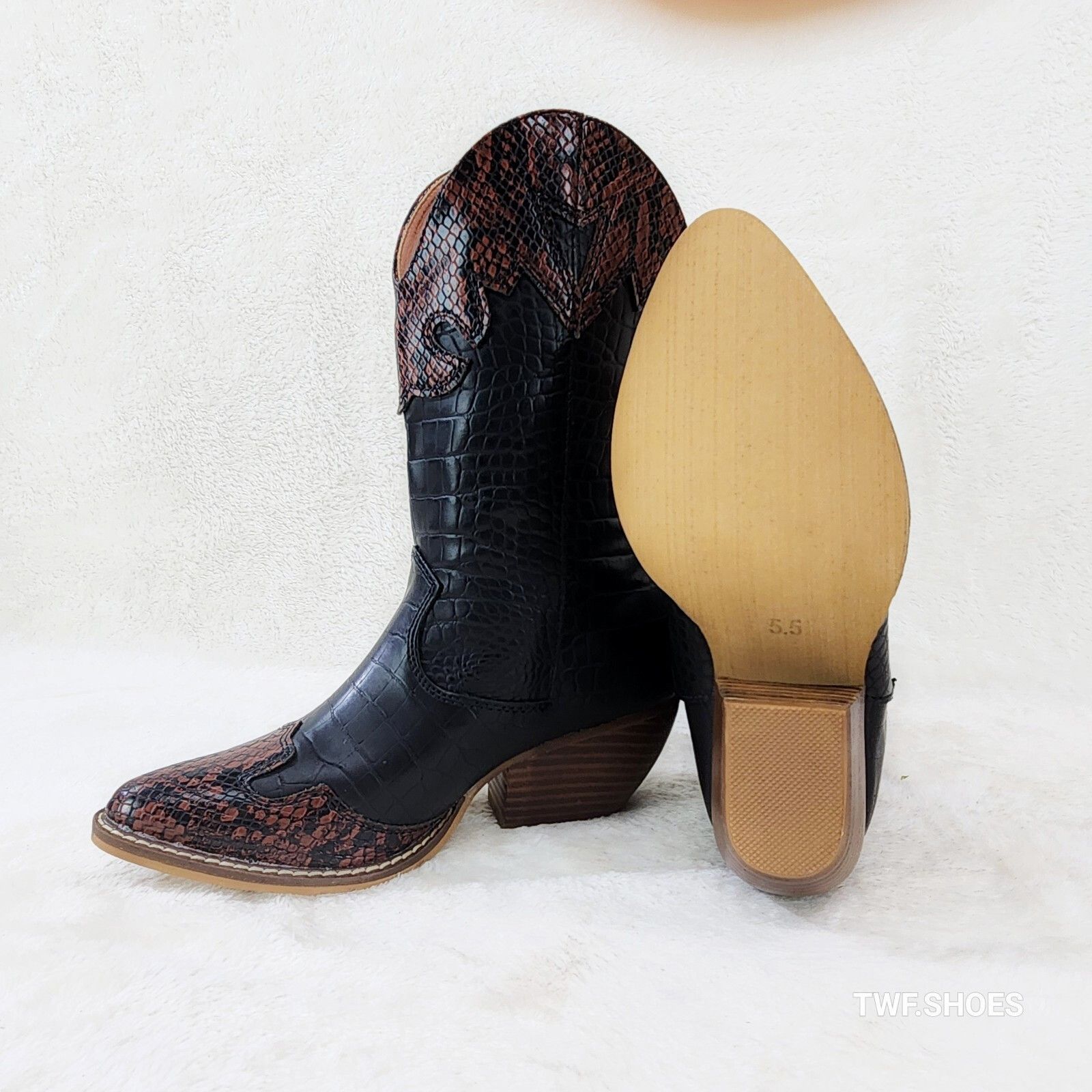 Other Snake Bite Black Western Reptile Cowboy Pull On Country Cowg Size US 9 / IT 39 - 3 Thumbnail